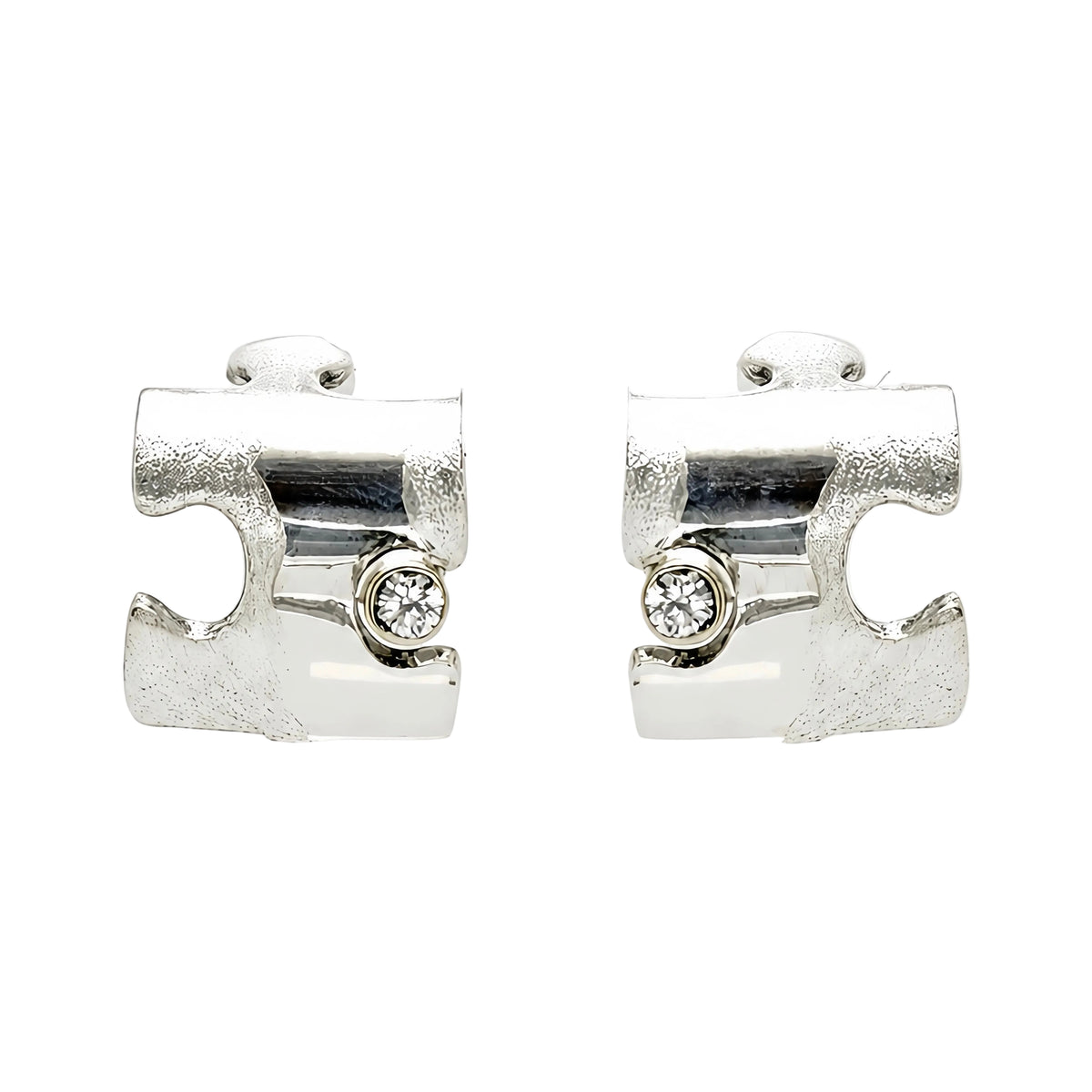 Puzzle Silver Lab-grown Diamond Hoops/Studs