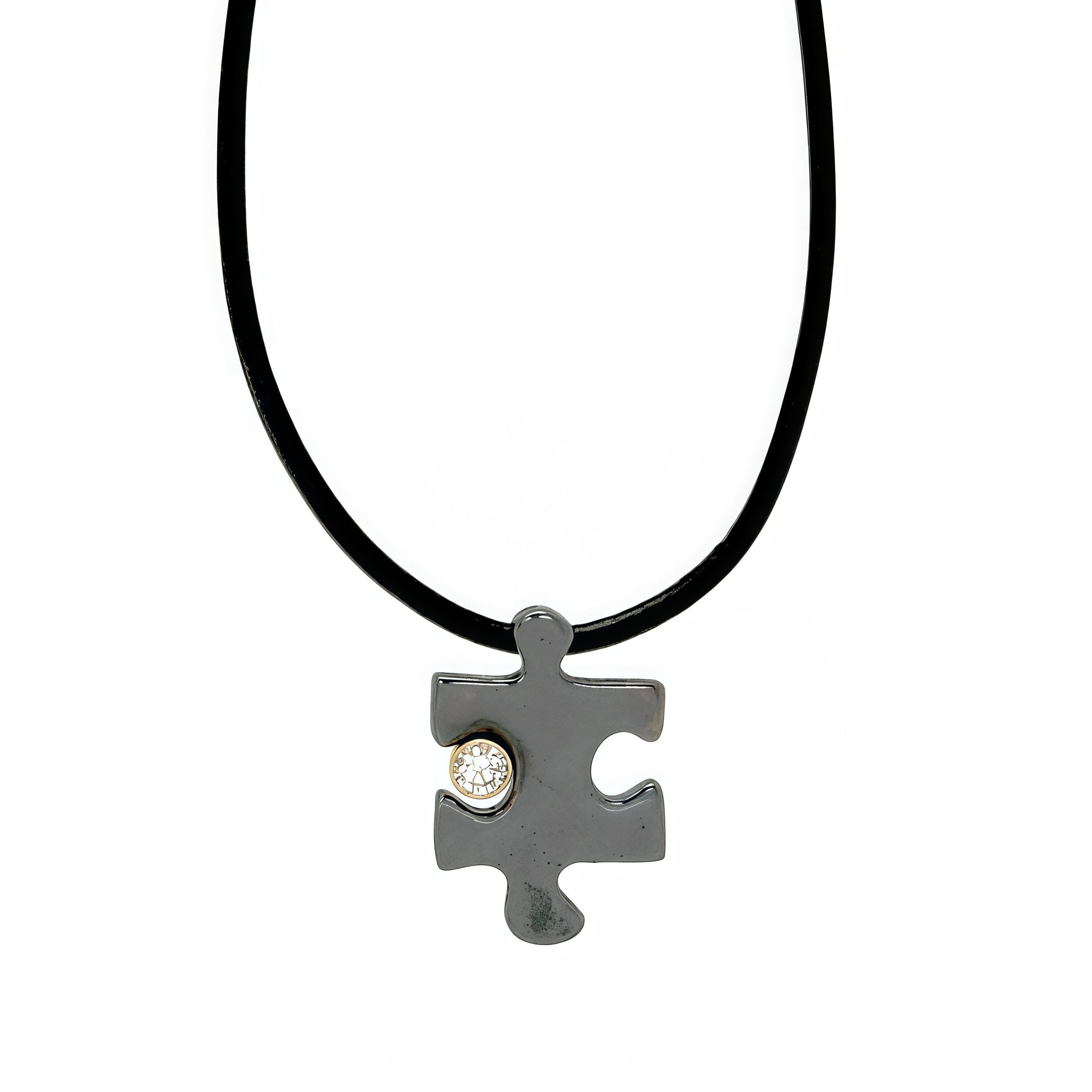 Lab Diamond Puzzle Pendant Leather Necklace