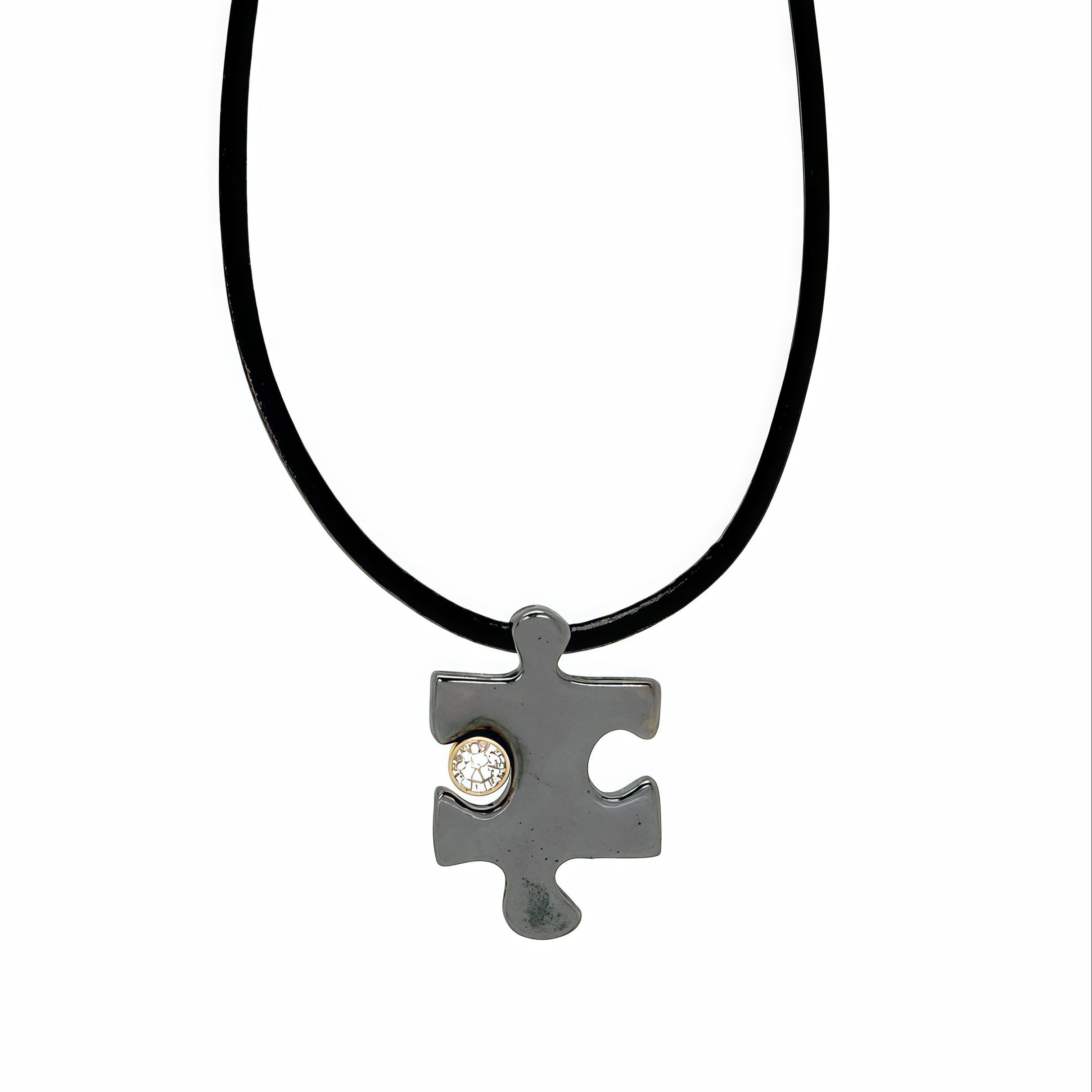 Lab Diamond Puzzle Pendant Leather Necklace