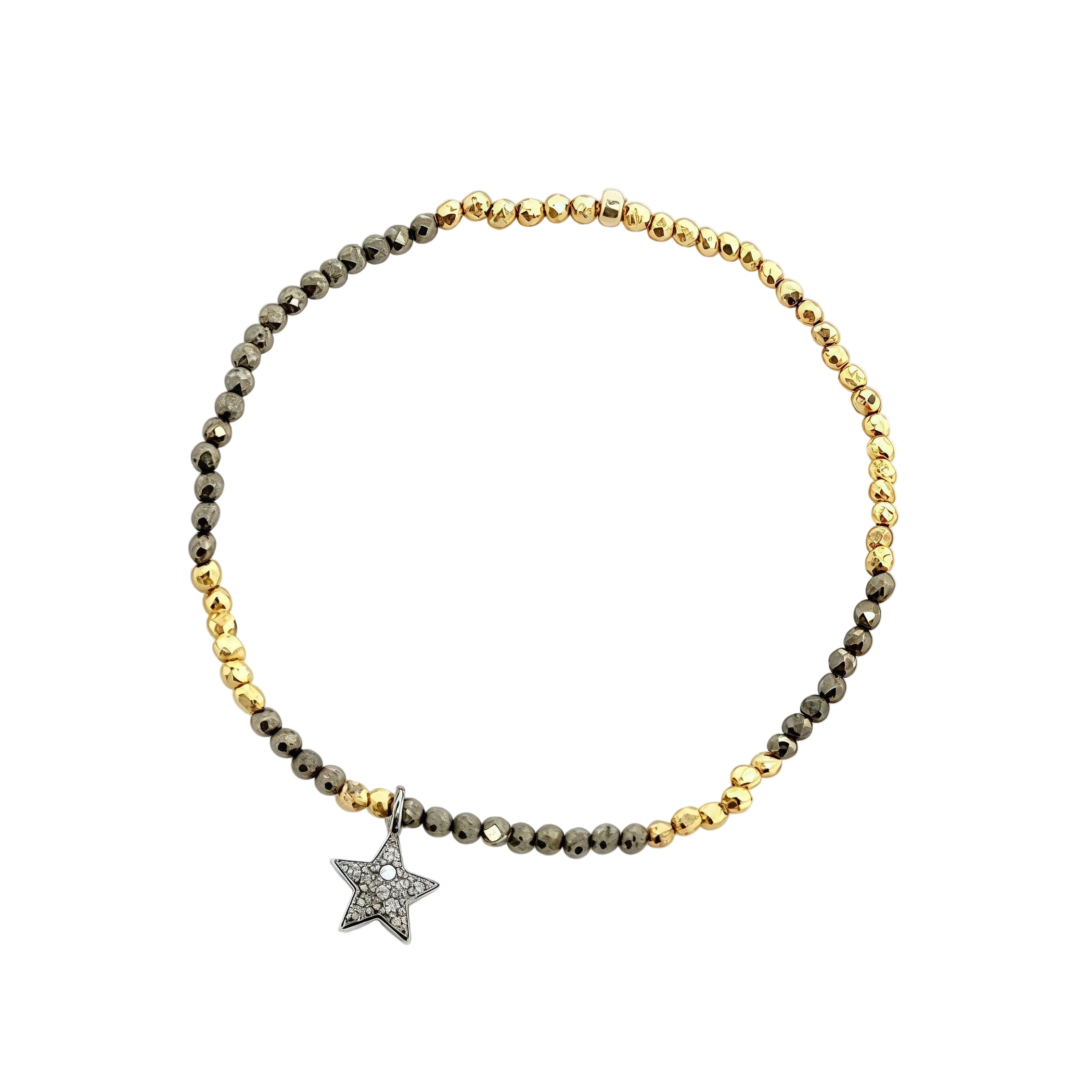Golden Mixed Pyrite With Charm Stretchy Bracelet