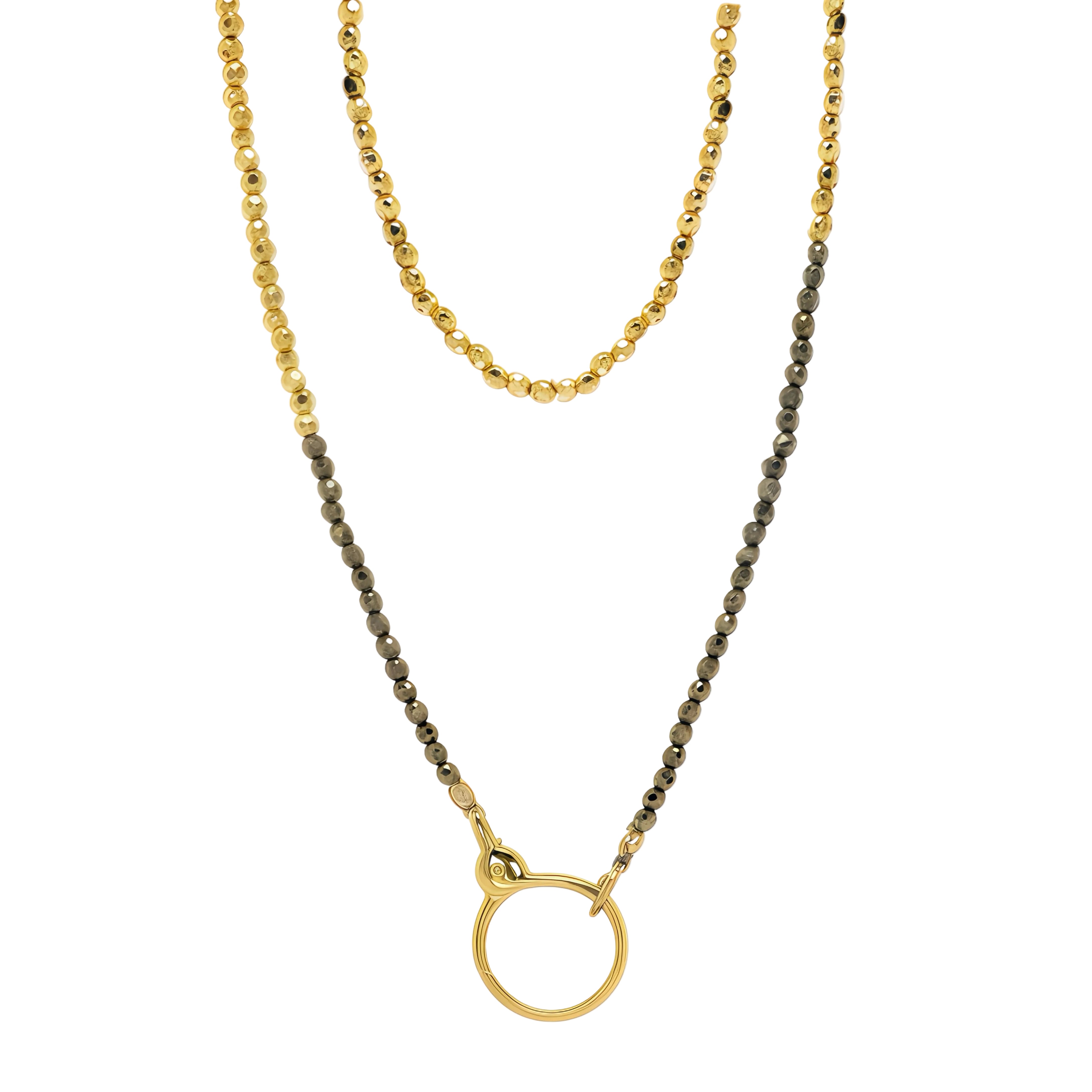 Golden Mixed Pyrite Long Necklace With Large Clasp 2