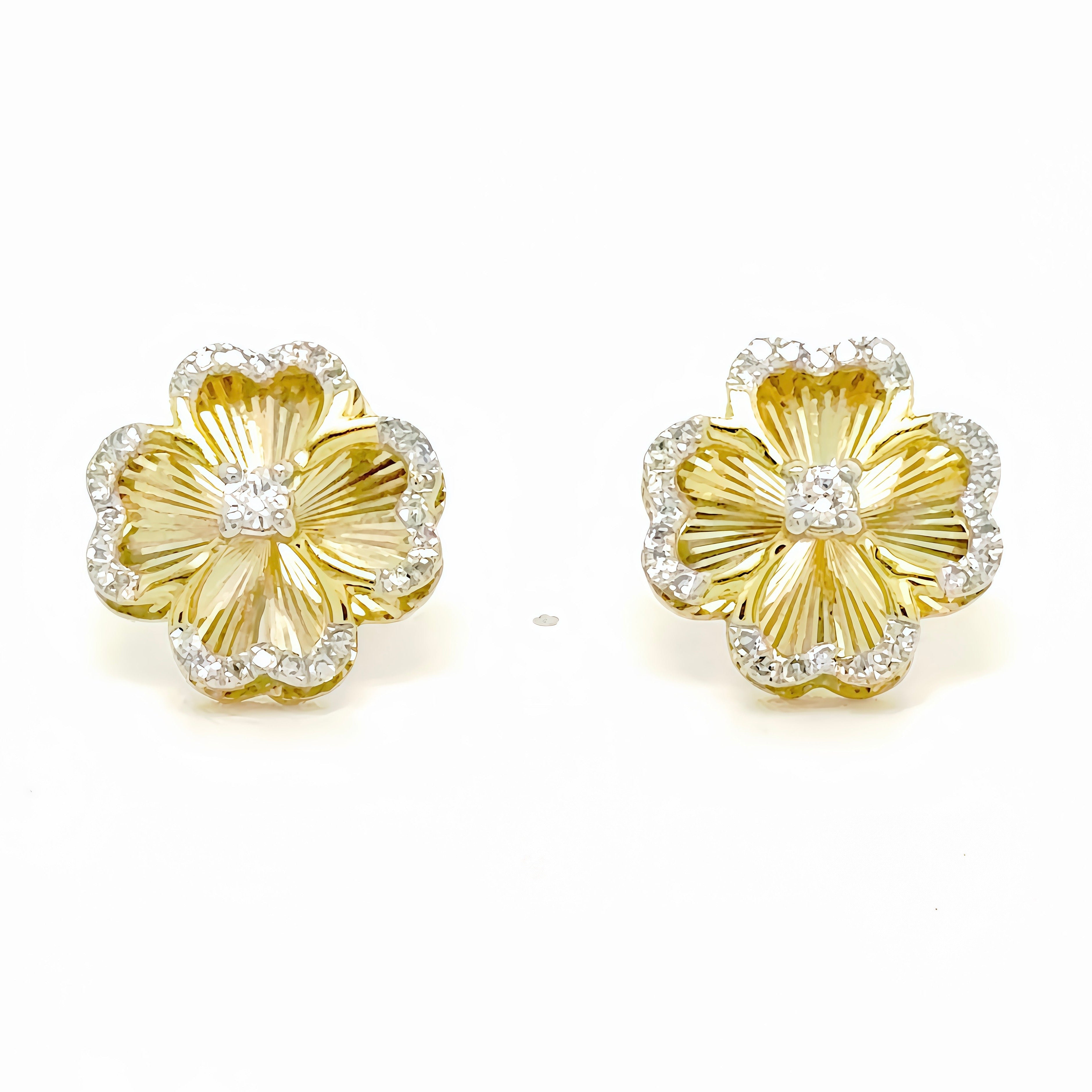 Clover Diamond Flower Studs Earrings In 10K