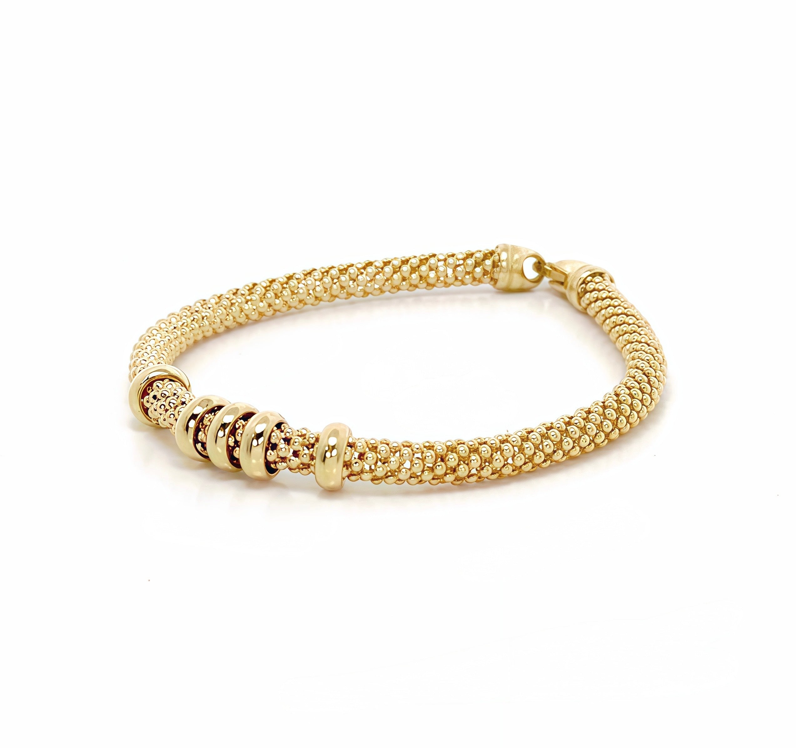 Beaded Tubular With Movable Rings Bracelet 14k