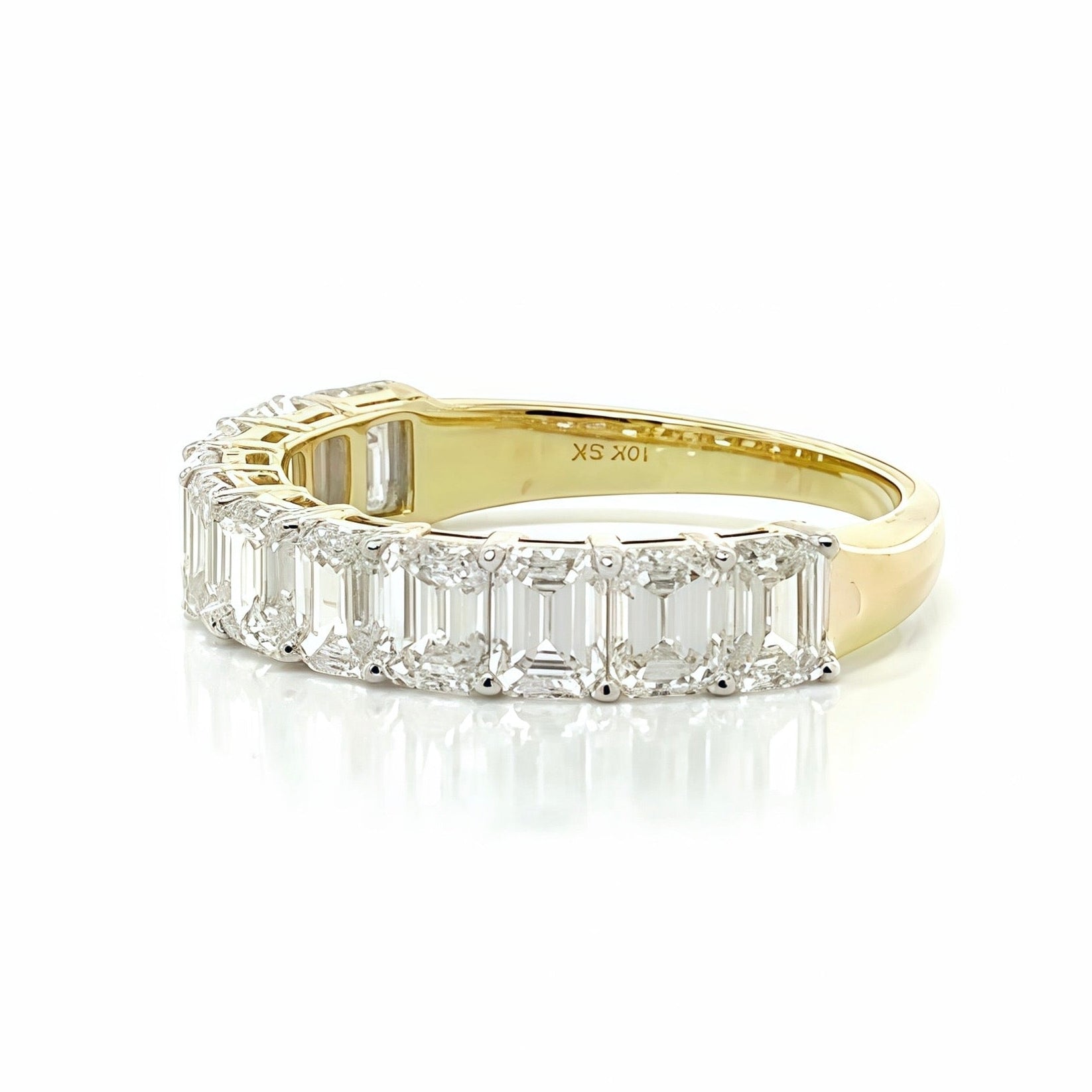 Emerald cut Baguette Lab Diamond Half Band Ring In 10k