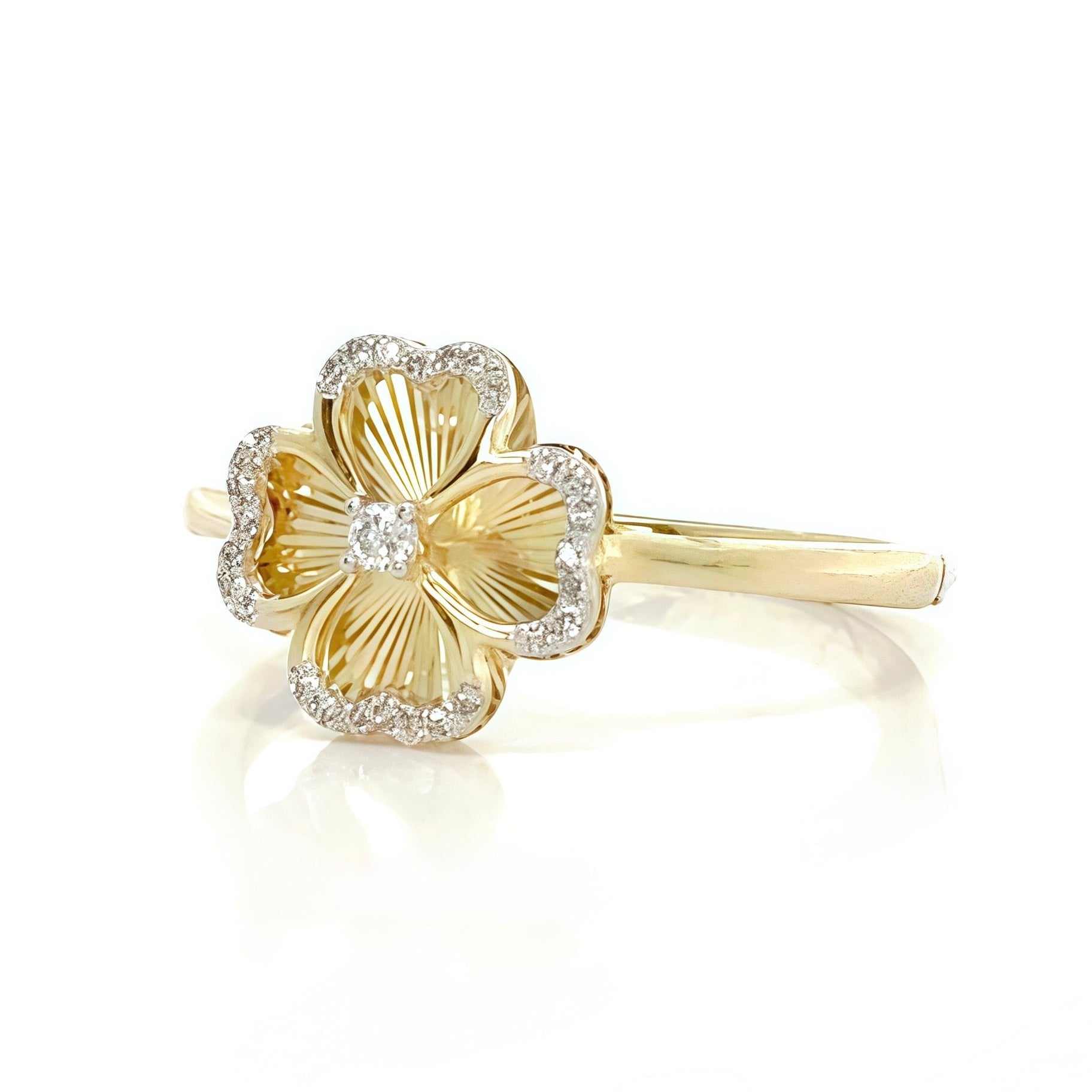Clover Diamond Flower Studs Ring In 10K