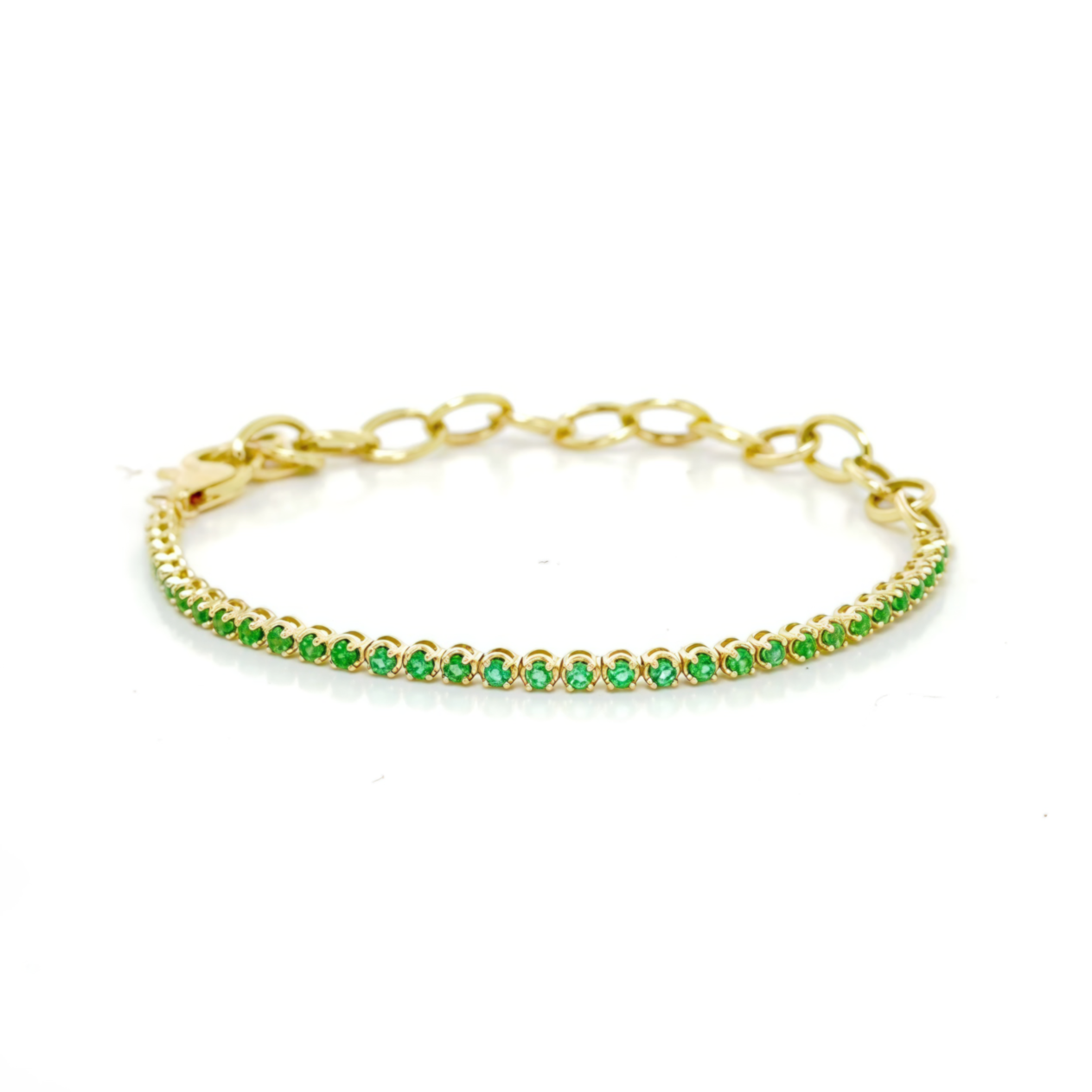 Emerald Tennis Mixed Gold Chain Bracelet In 14k