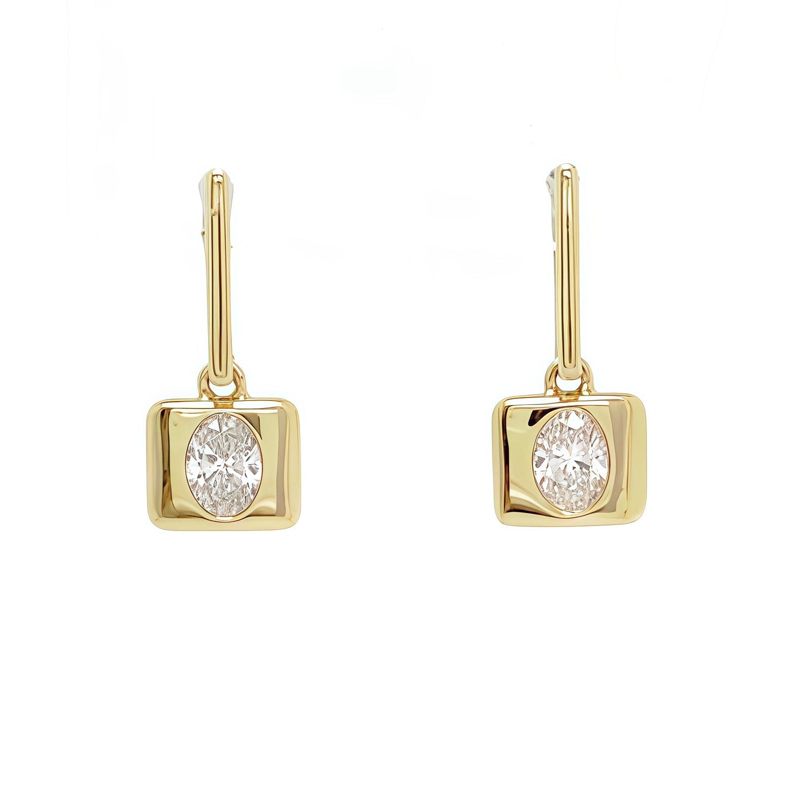 Boxy Oval Lab-grown Diamond Drop Hoops Earrings In 14K