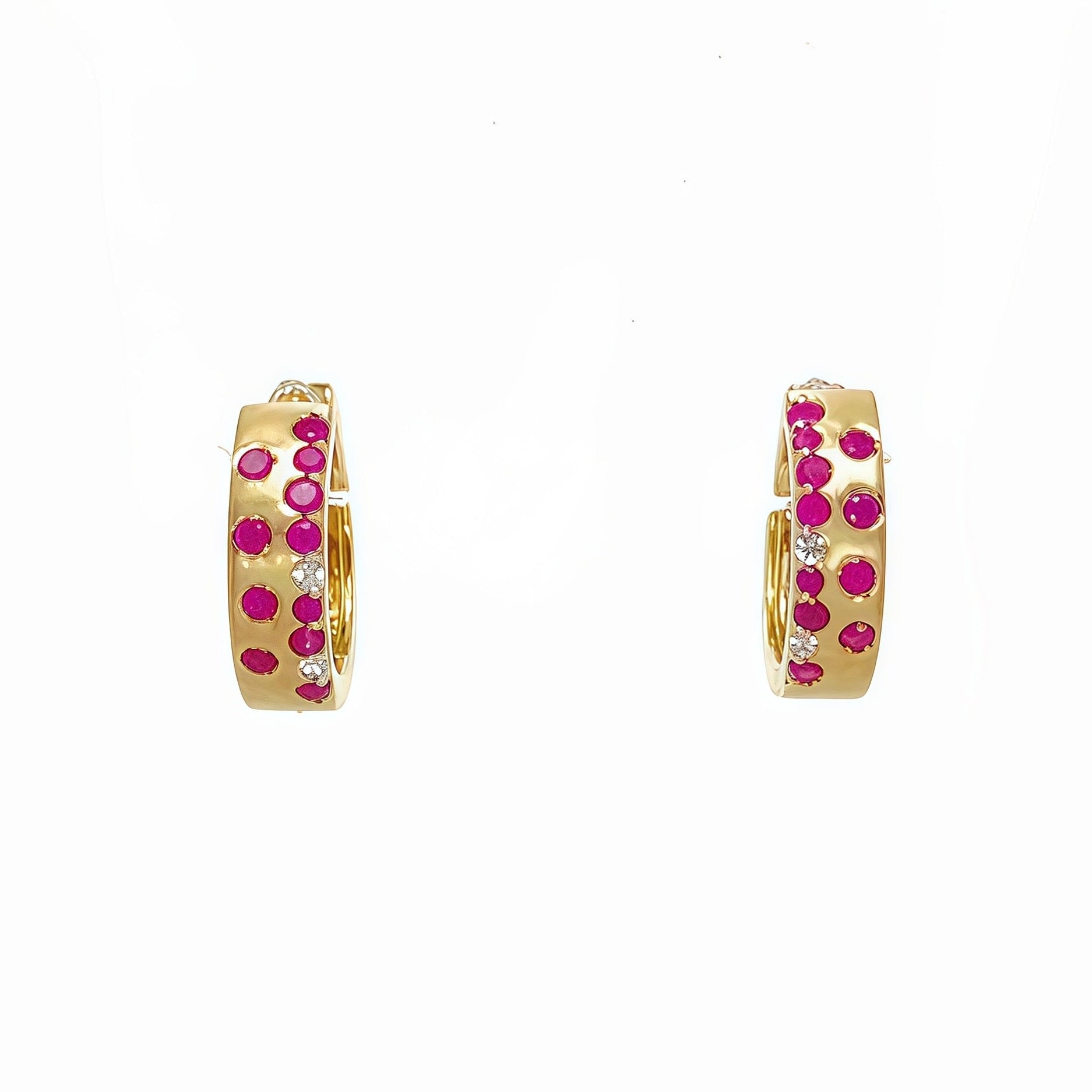 Mixed Lab-grown Diamond Ruby Hoops In 10K