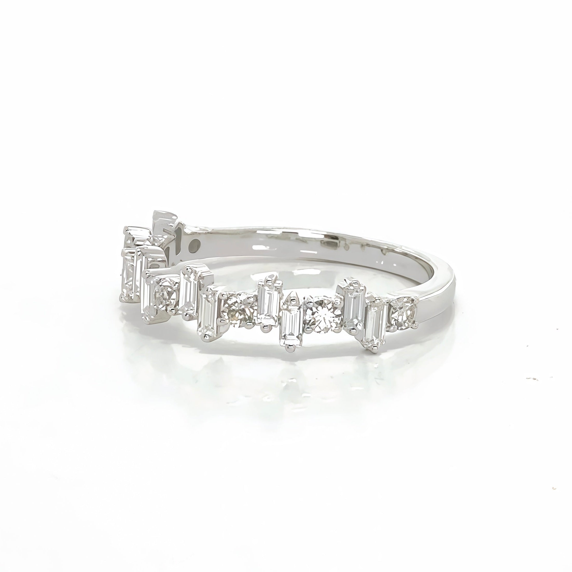 Alternate Up Down Baguette Diamond Ring In 14k White Gold