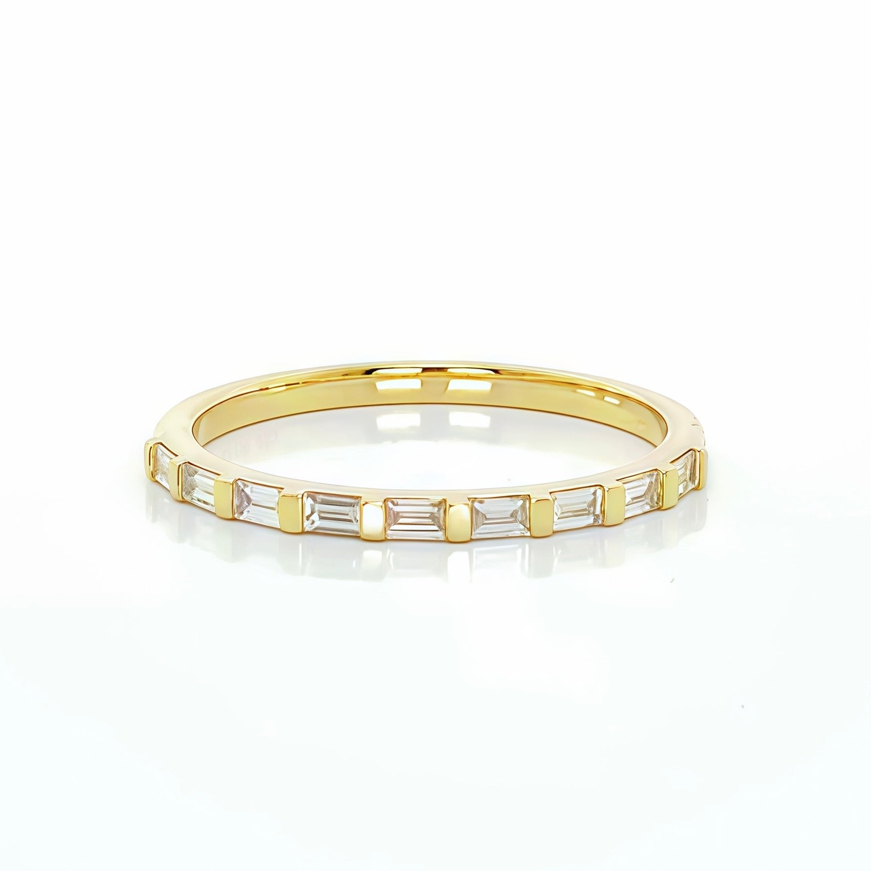Natural Baguette Diamond  Halfway Ring In 14K