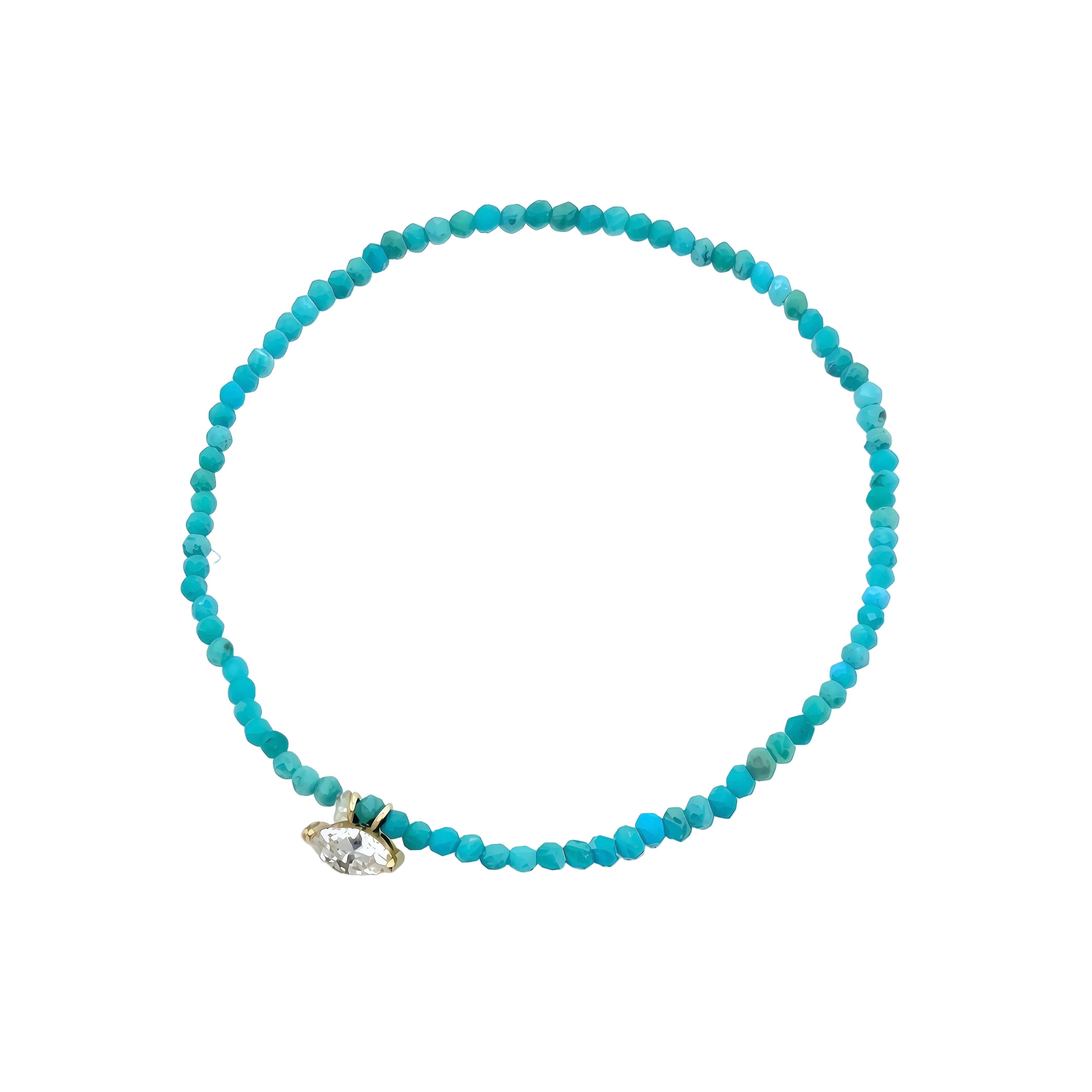 Turquoise Lab-Grown Diamond Charm Stretchy Bracelet 18K