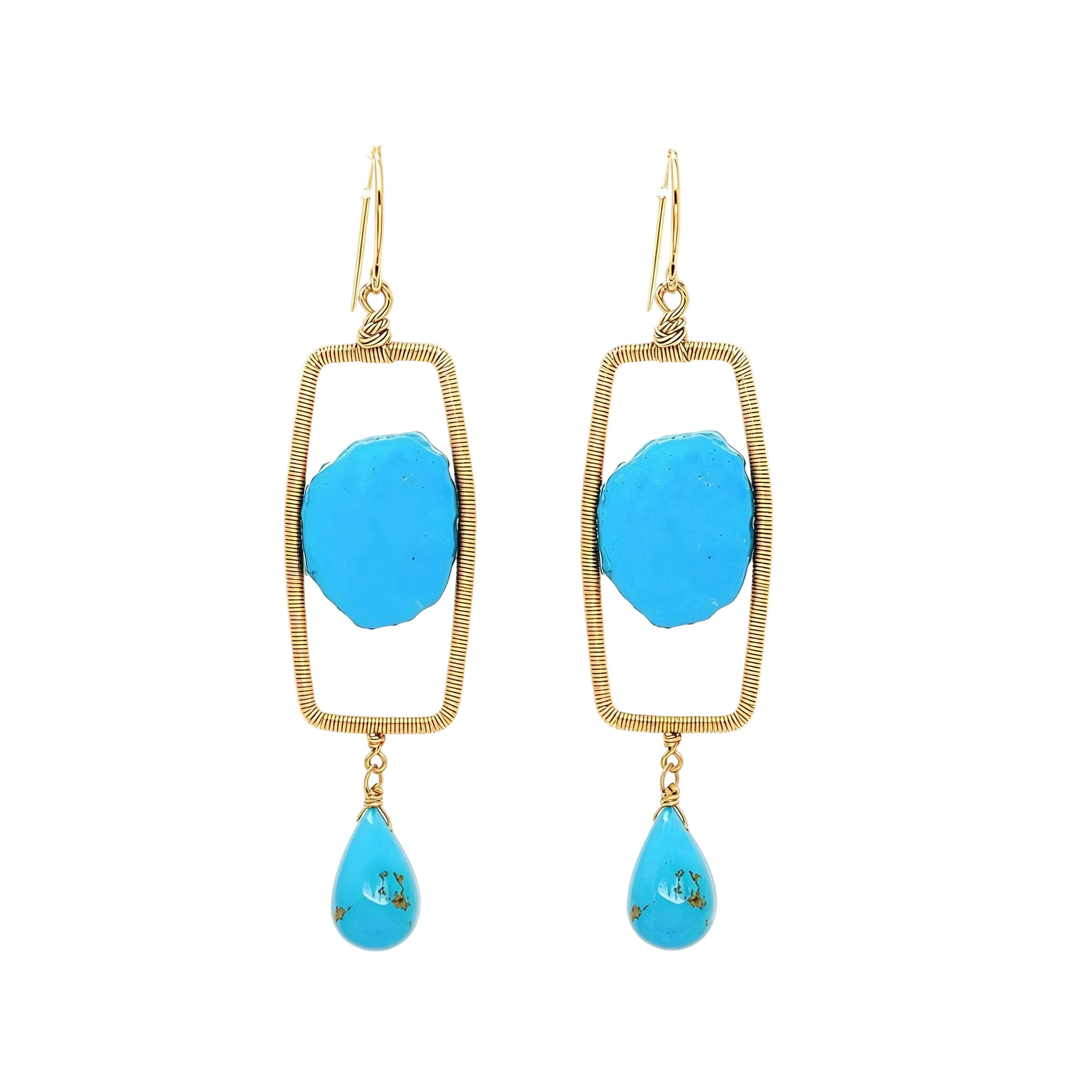 Turquoise Slice Rectangle Frame Gem Drop Earrings