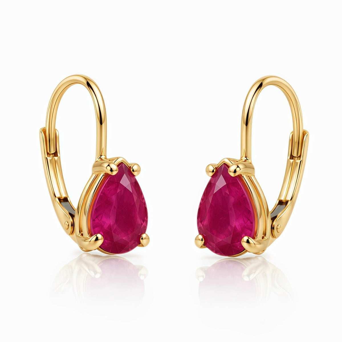 Teardrop Ruby Earrings Lever Back 14K