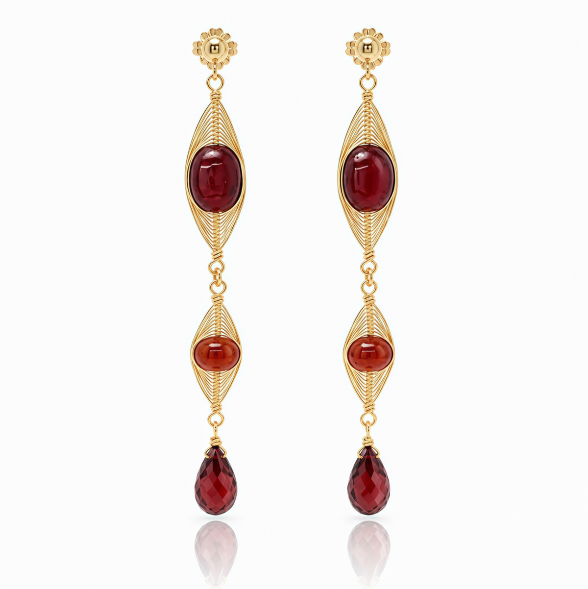 Hagia Gem Wired Drop Earrings - Red