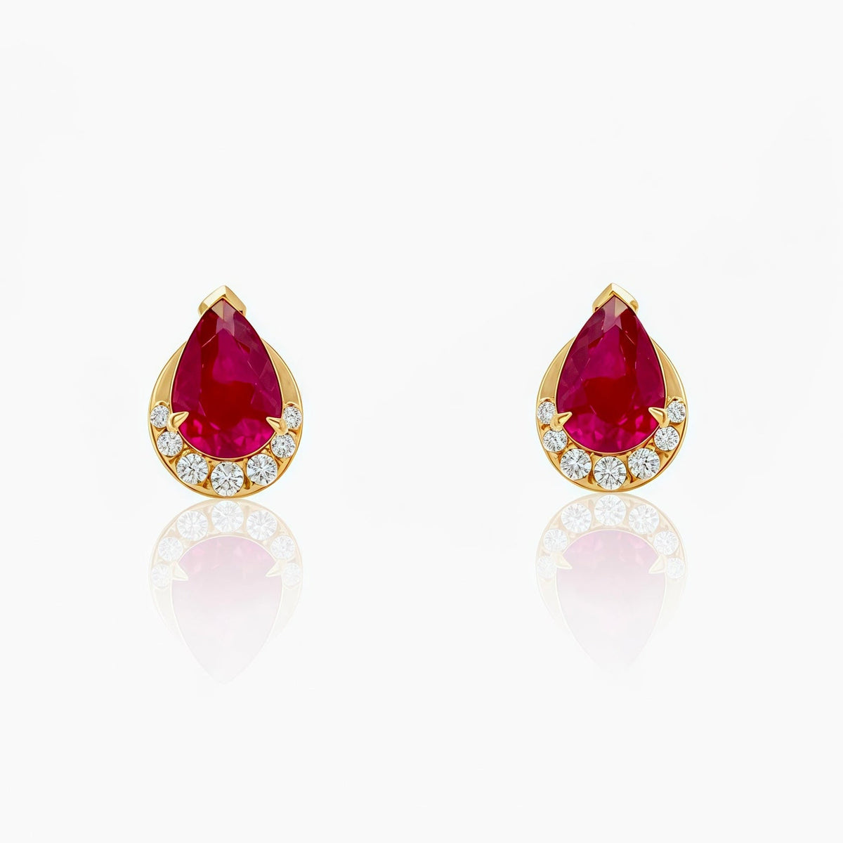 Teardrop Natural Ruby Diamond Studs 18k