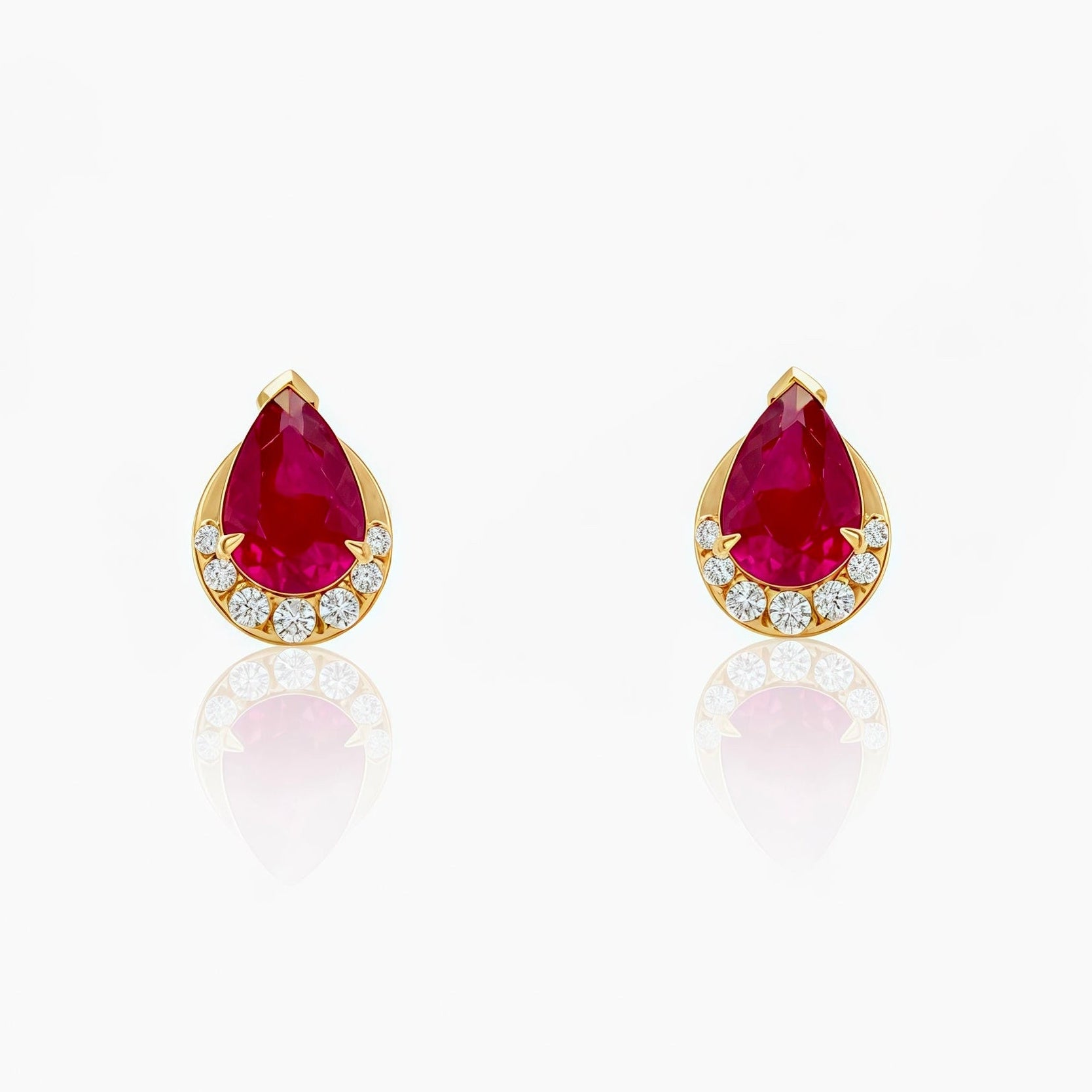 Teardrop Natural Ruby Diamond Studs 18k