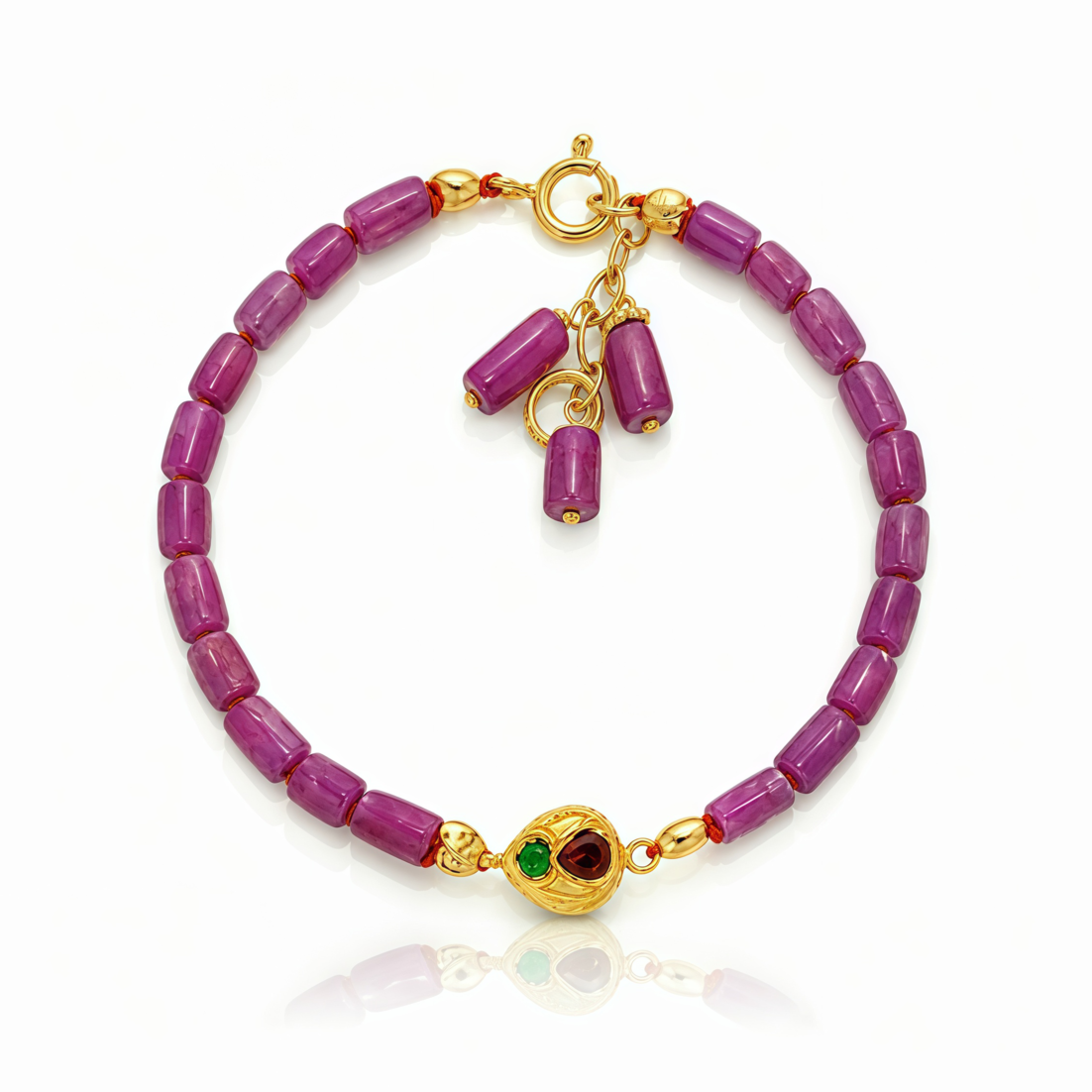 Ruby Log Double Side Emerald Polki Diamond Charm Bracelet 14k