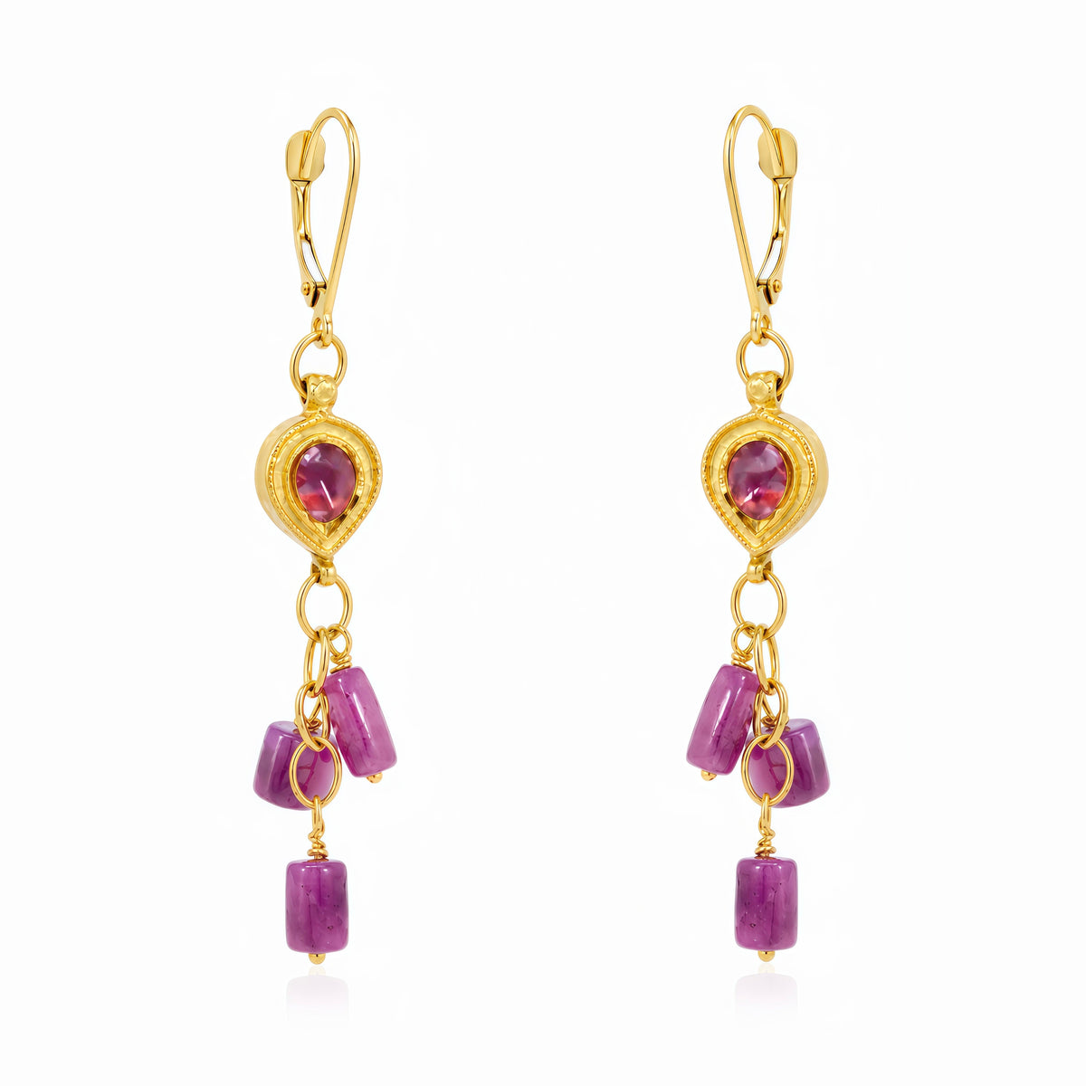 Ruby Pink Tourmaline Earrings-14k