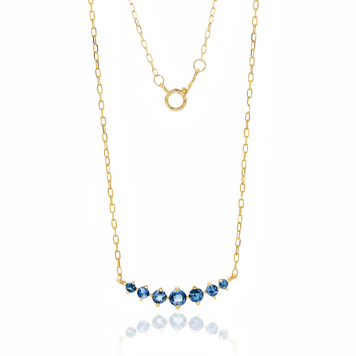 Sapphire Cluster Bar Necklace 14k
