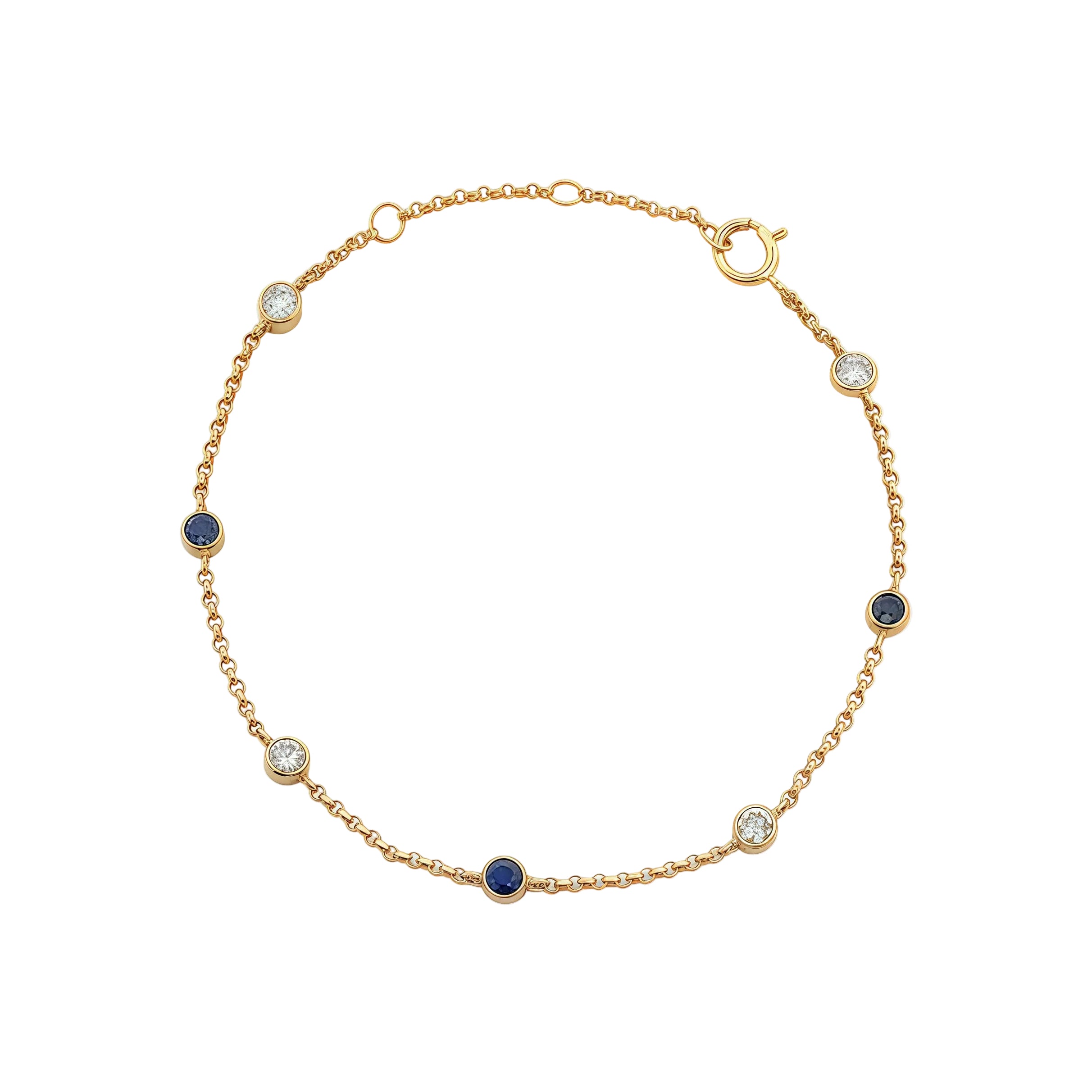 Natural Sapphire Lab-grown Diamond Stationed Bracelet 14K