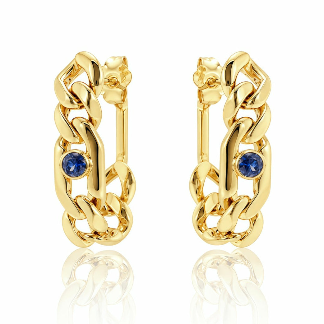 Chain Link Hoops Stud Earrings In 14K