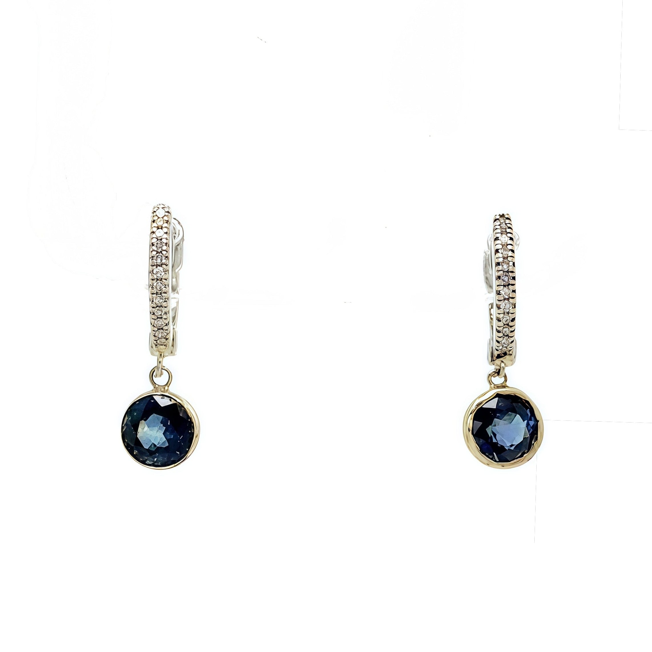 Petite Diamond Huggies Sapphire Drop 14k White Gold