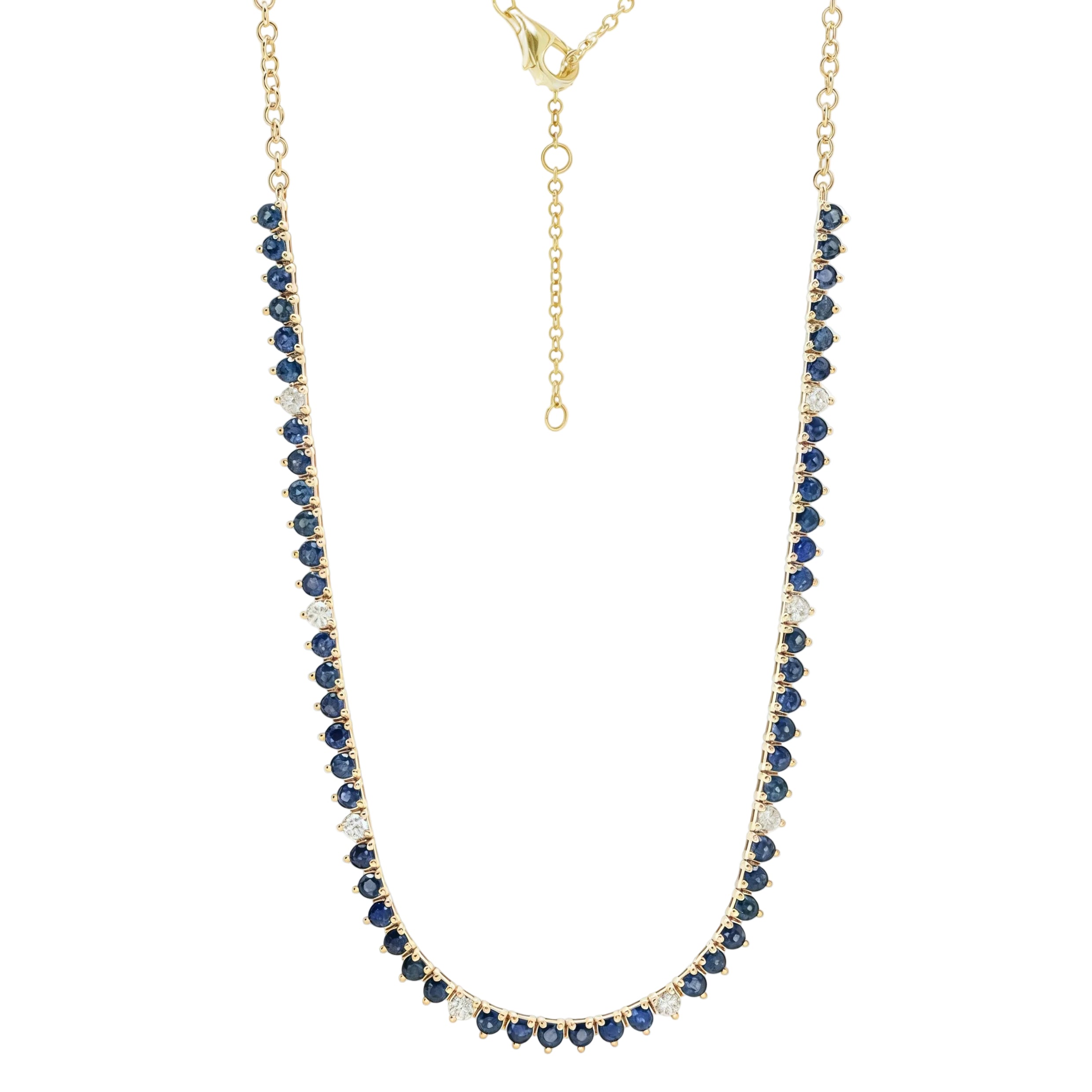 Natural Sapphire Diamond Row Necklace 14k