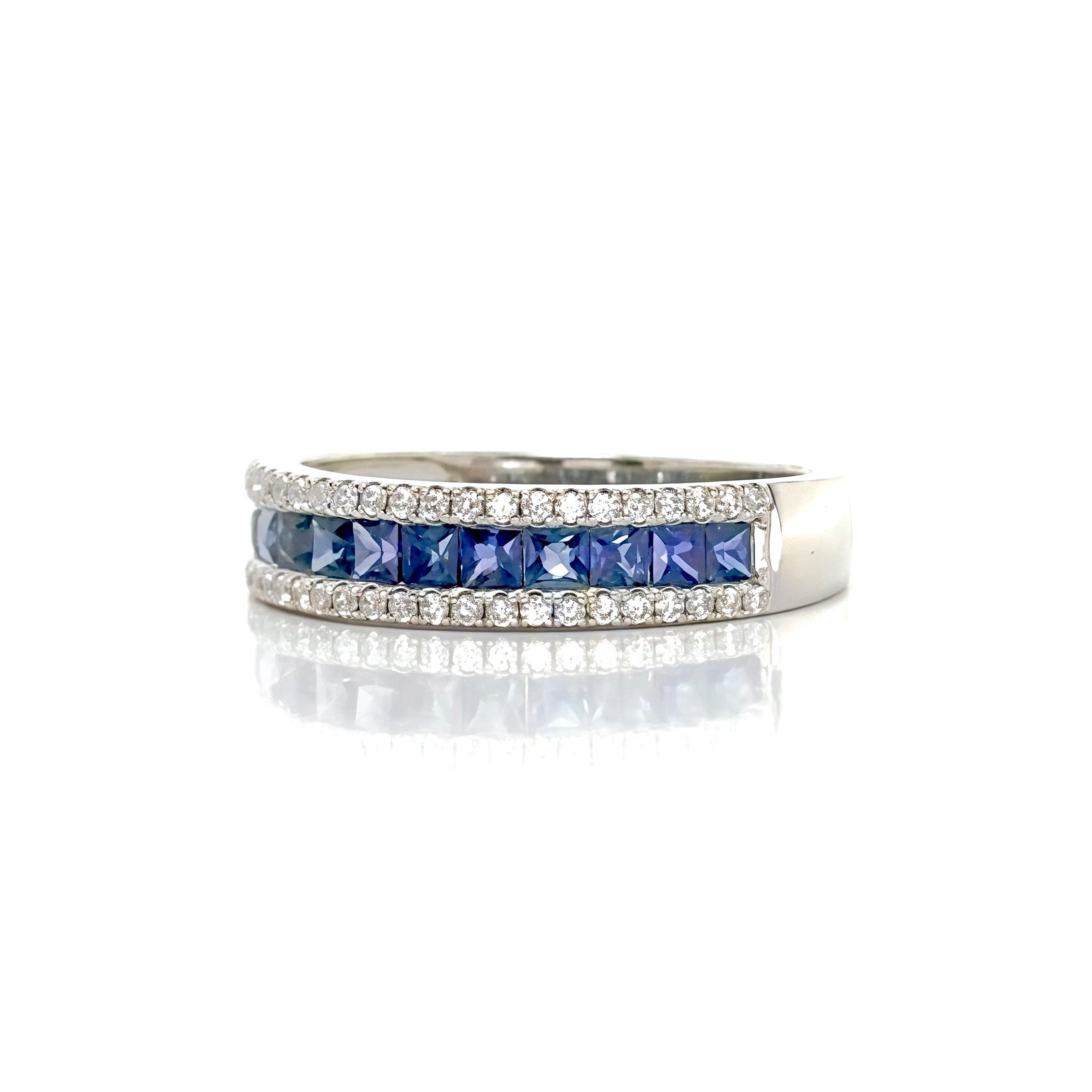 Halfway Sapphire Diamond Frame Band 18k White Gold
