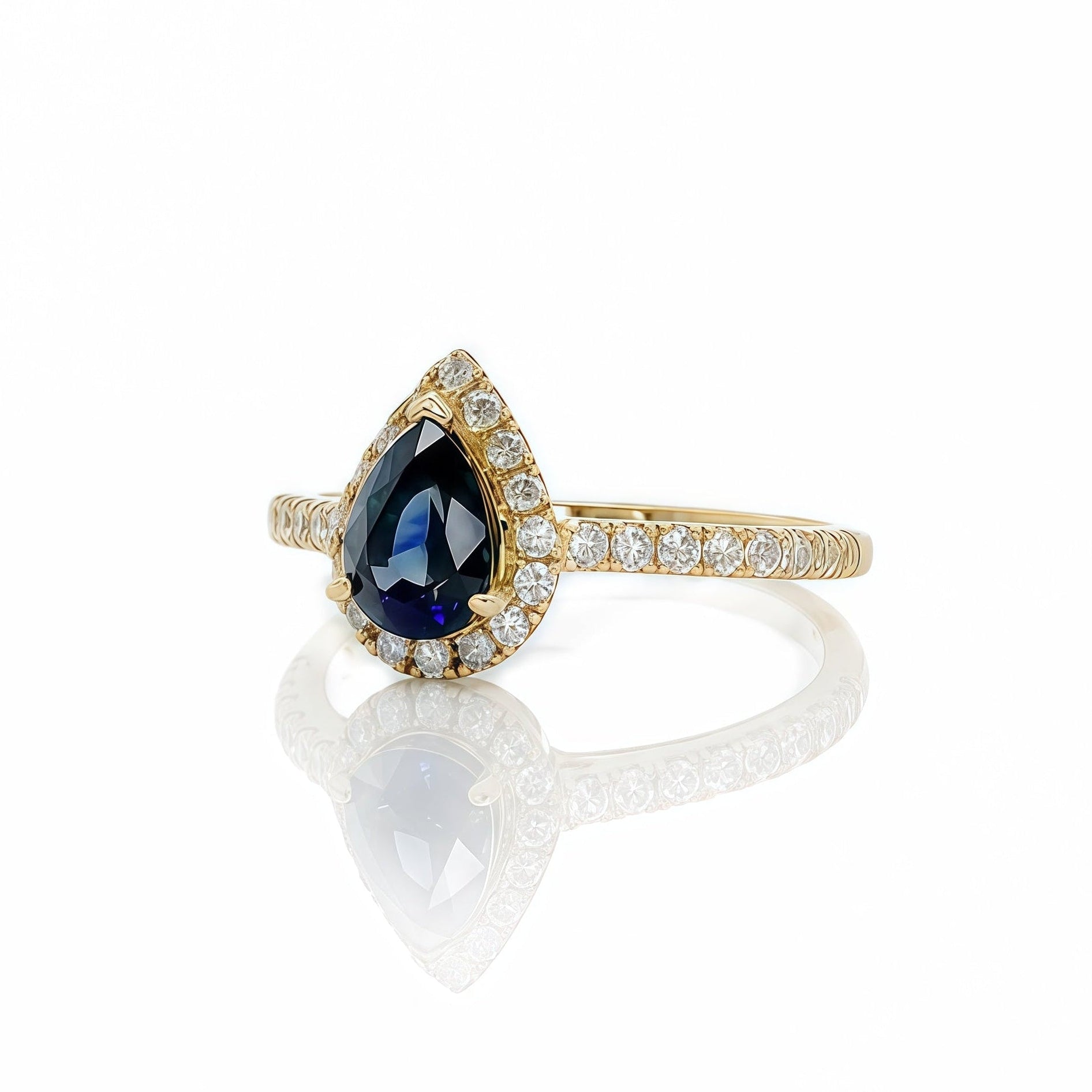 Pear-cut Blue Sapphire Diamond Ring 14K