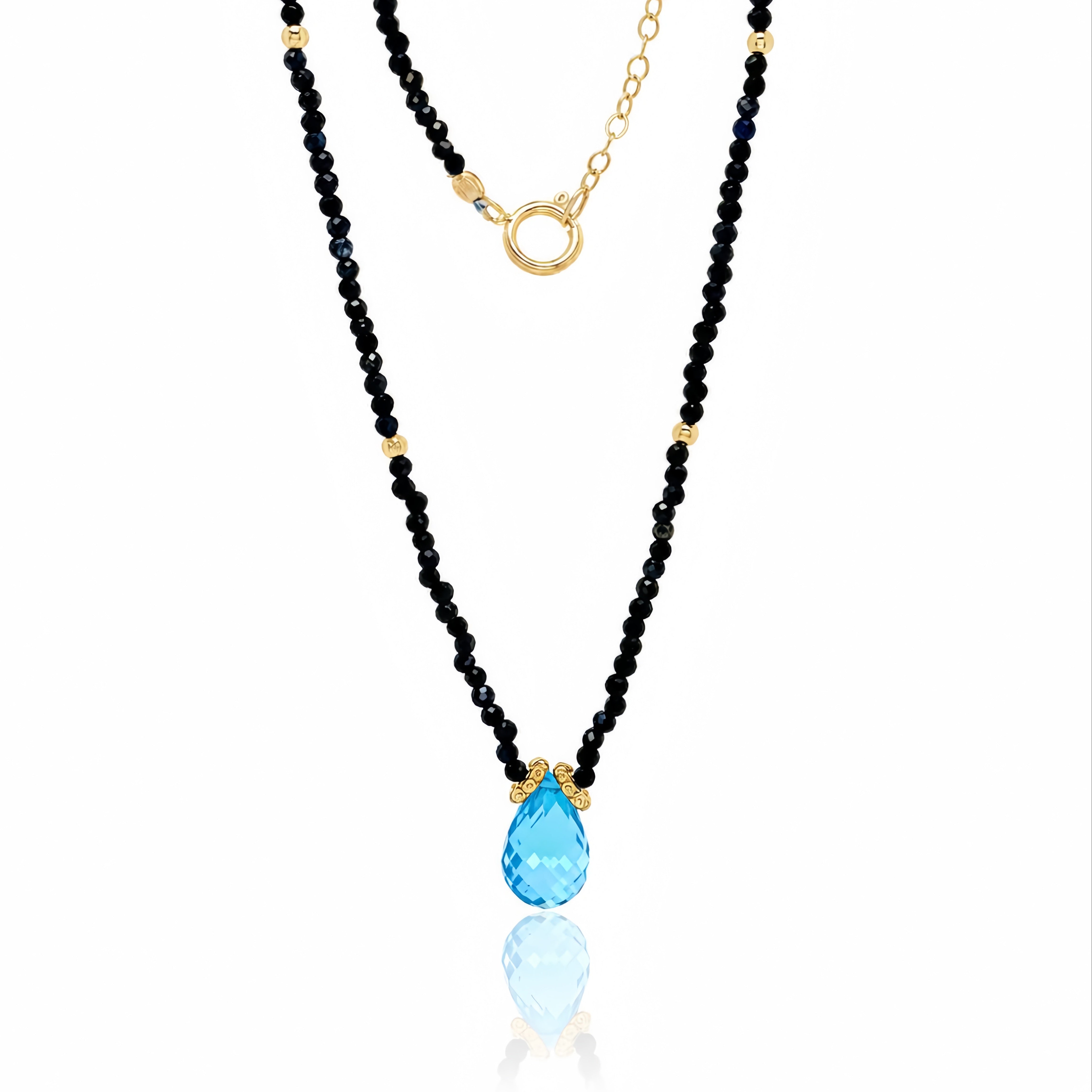 Little Sapphire Swiss Blue Topaz Pendant Necklace-14k