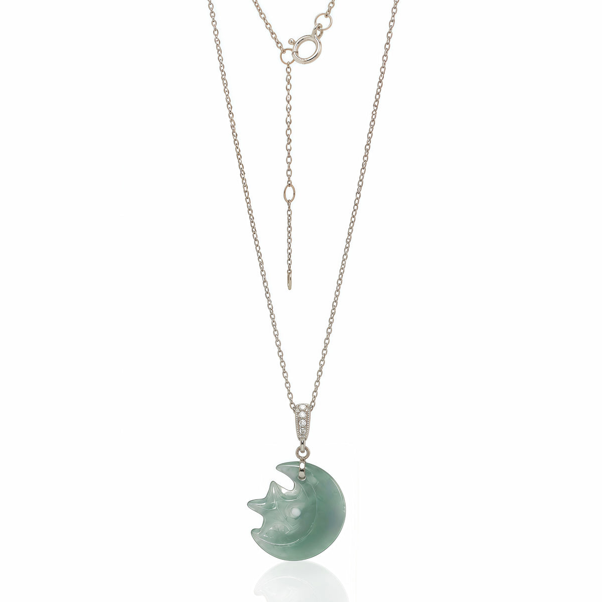 Moon & Star Jade Necklace In 14k White Gold