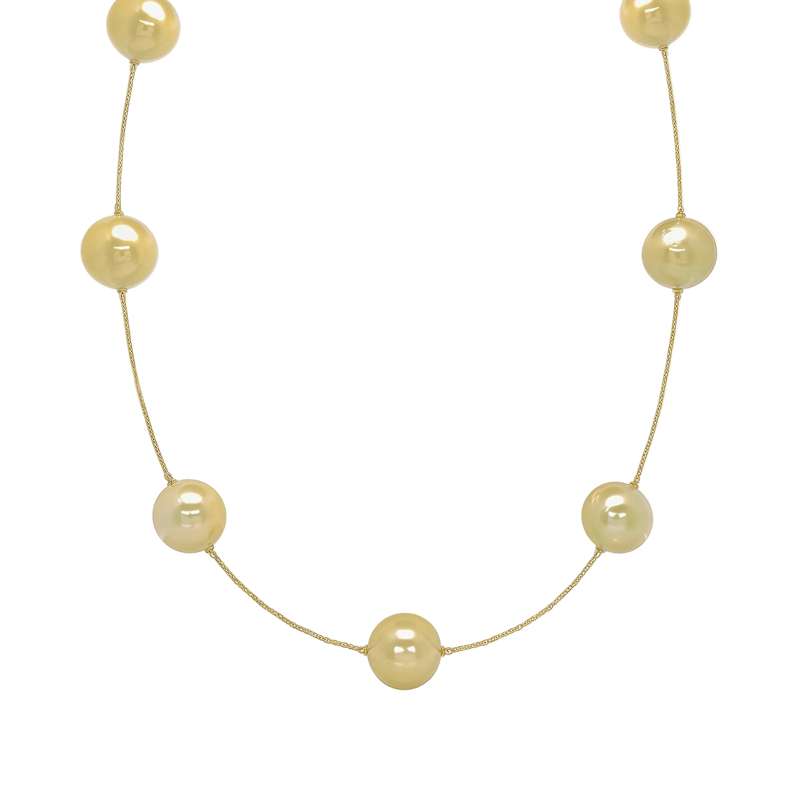 Yellow South Sea Pearl Station Gold Necklace 18k