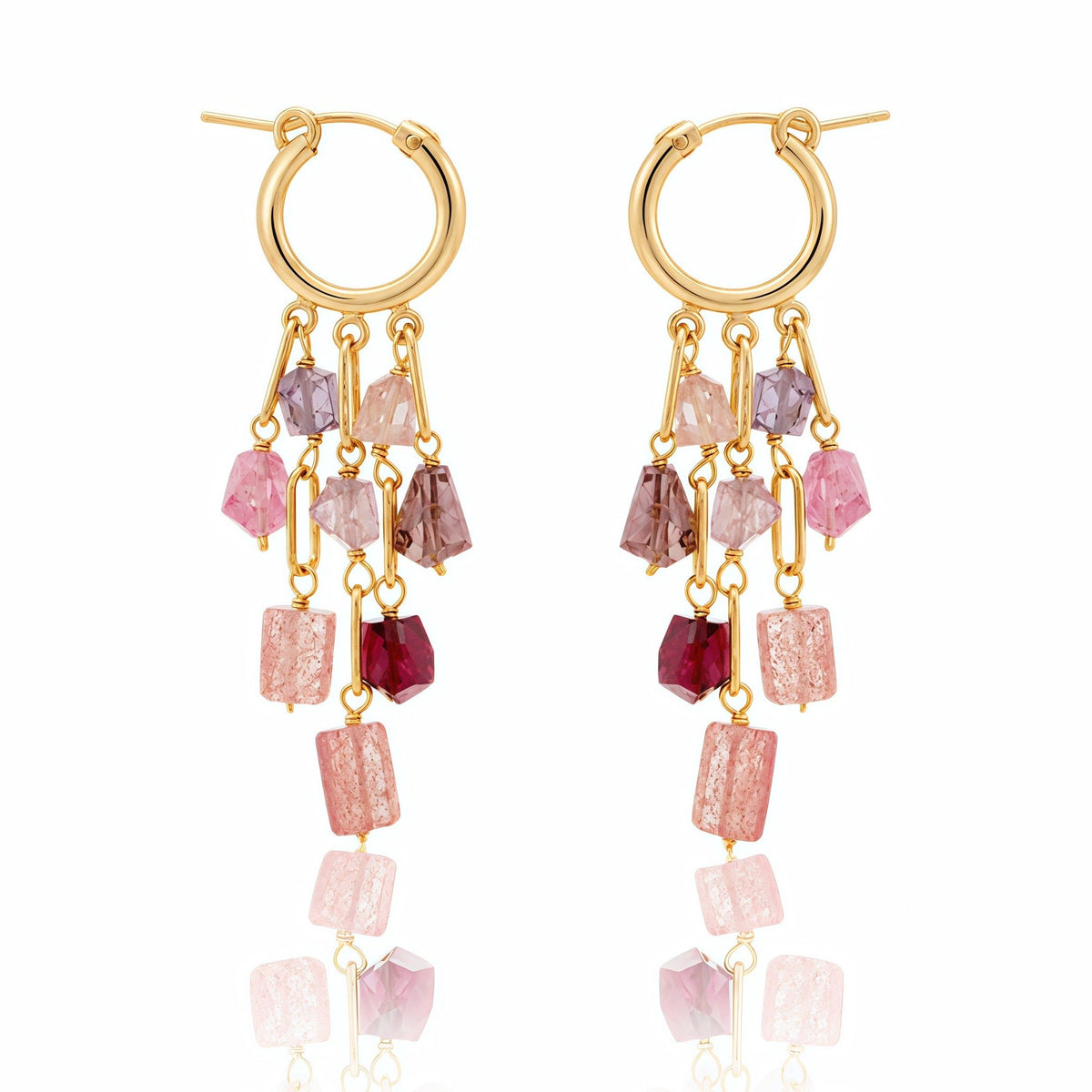 Paula Dangle Hoops Earrings - Pink