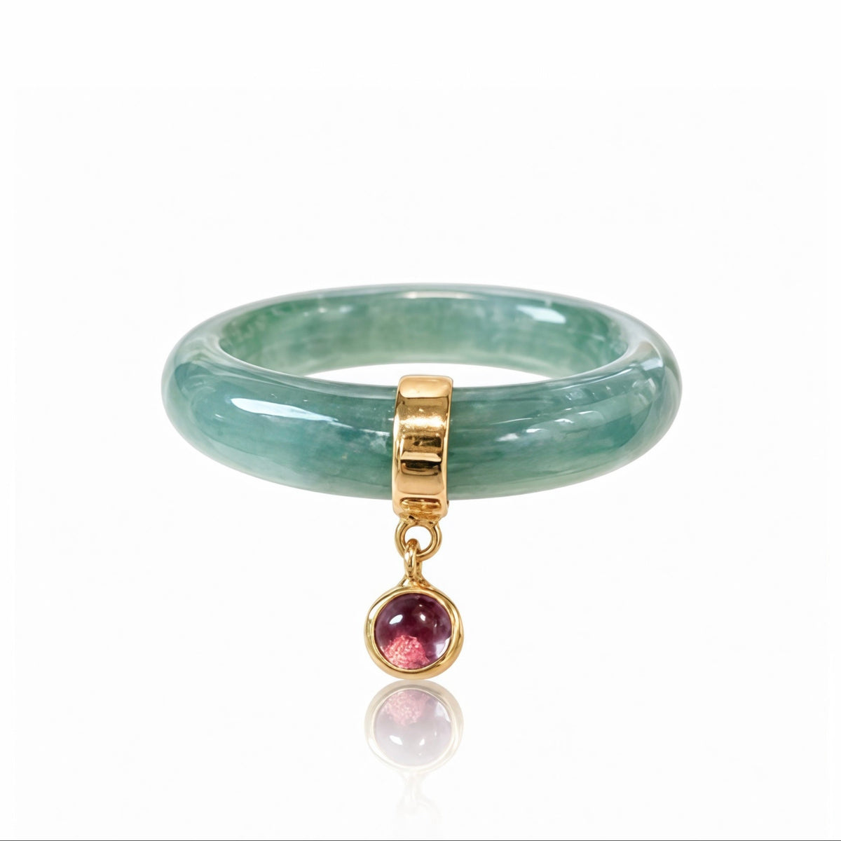 Serene Jade Pink Tourmaline Charm Ring 14k