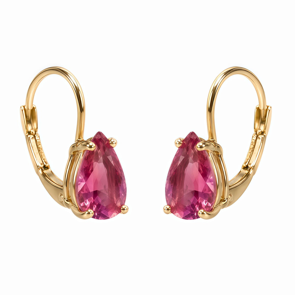 Teardrop Pink Tourmaline Lever back Earrings 14K