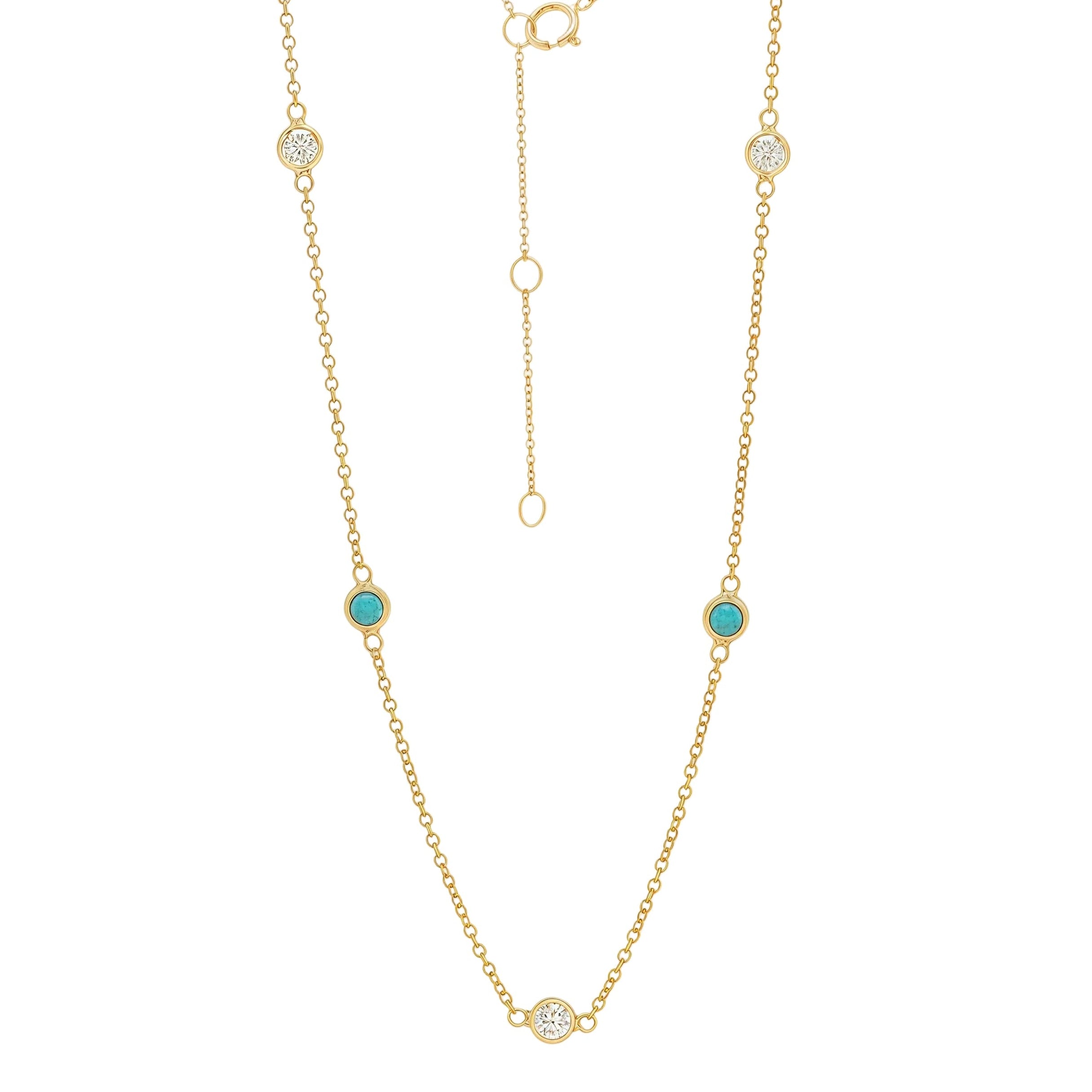 Turquoise Lab-grown Diamond Stationed Necklace 14K