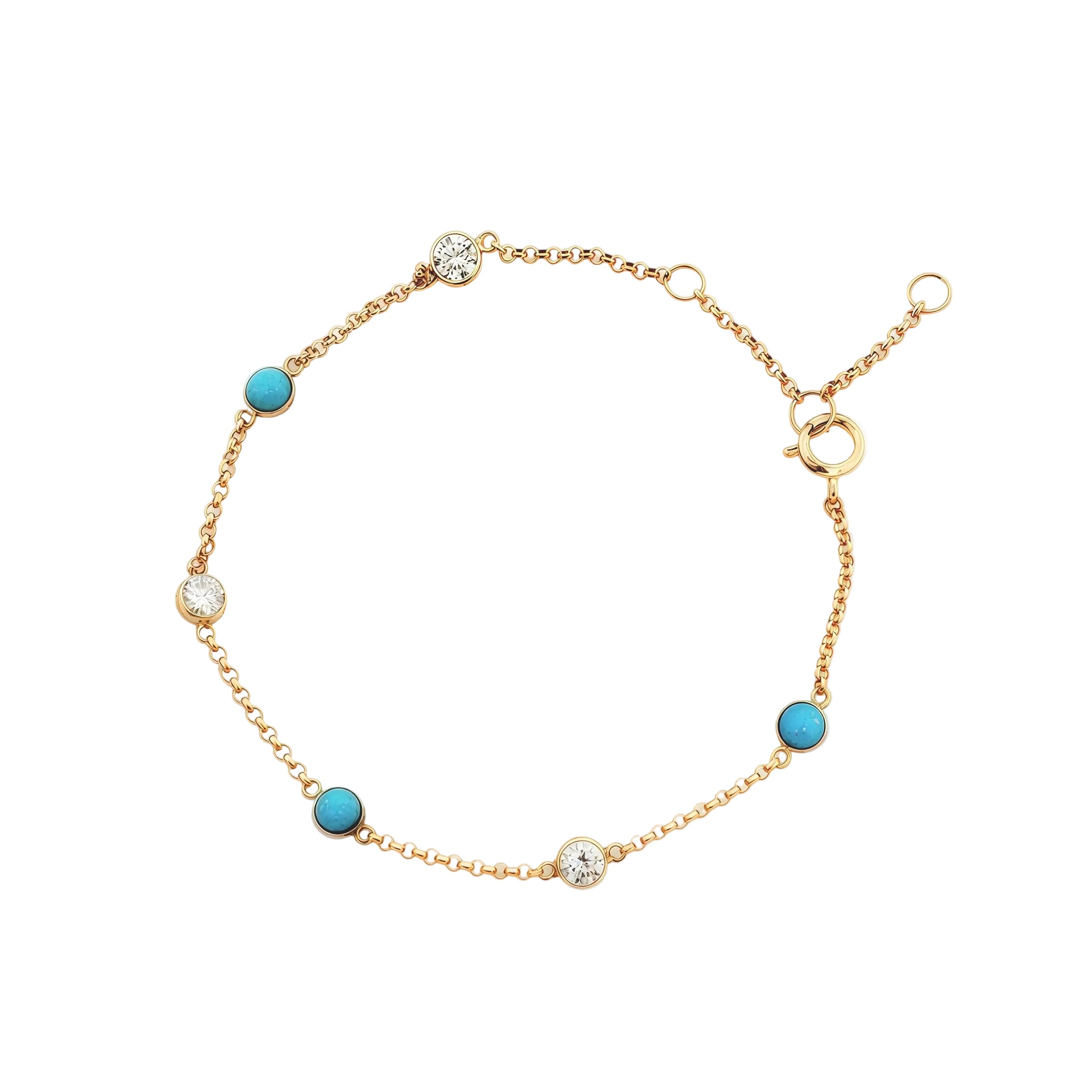 Turquoise Lab-diamond Stationed Bracelet 14K