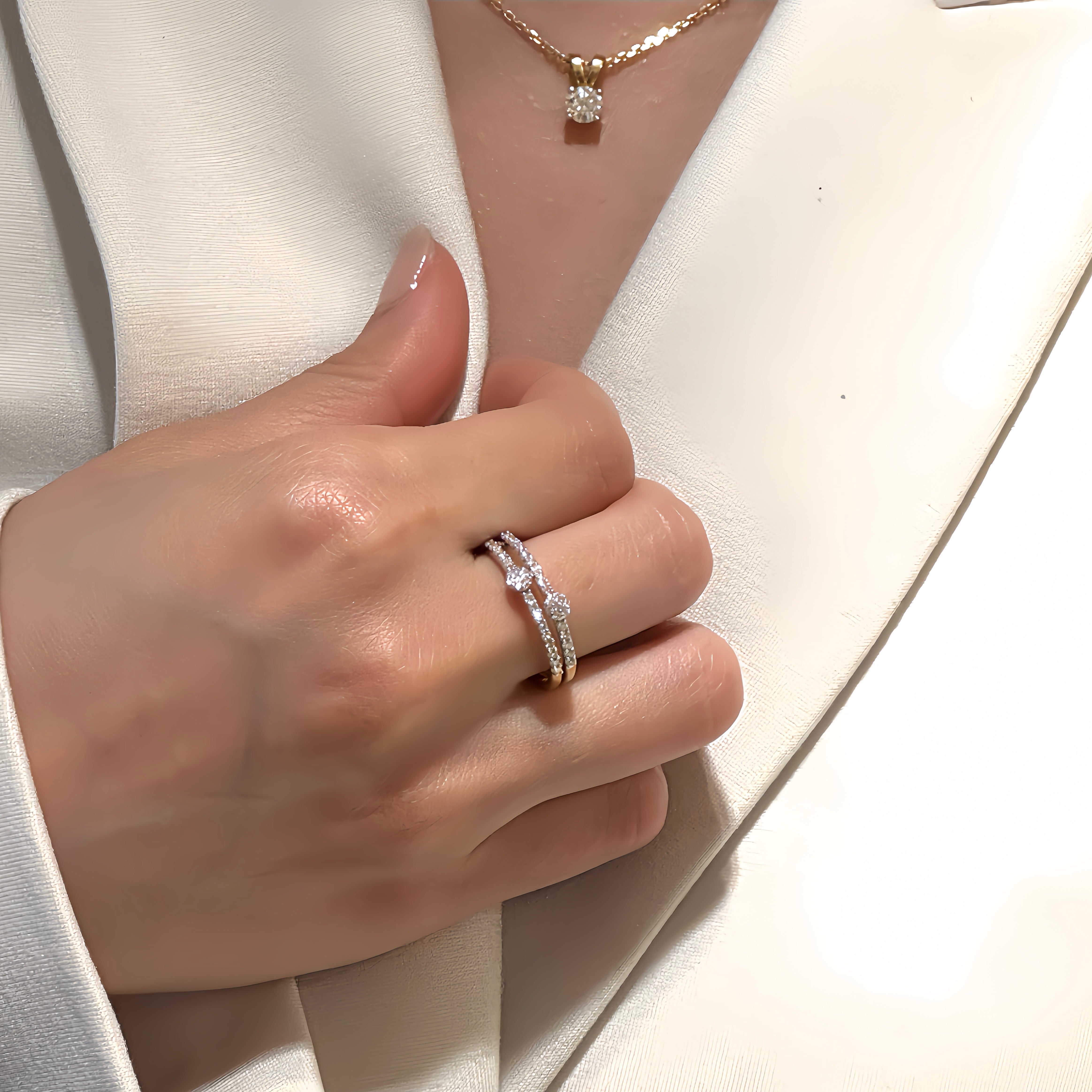 Twin Planet Pave Diamond Ring Vermeil