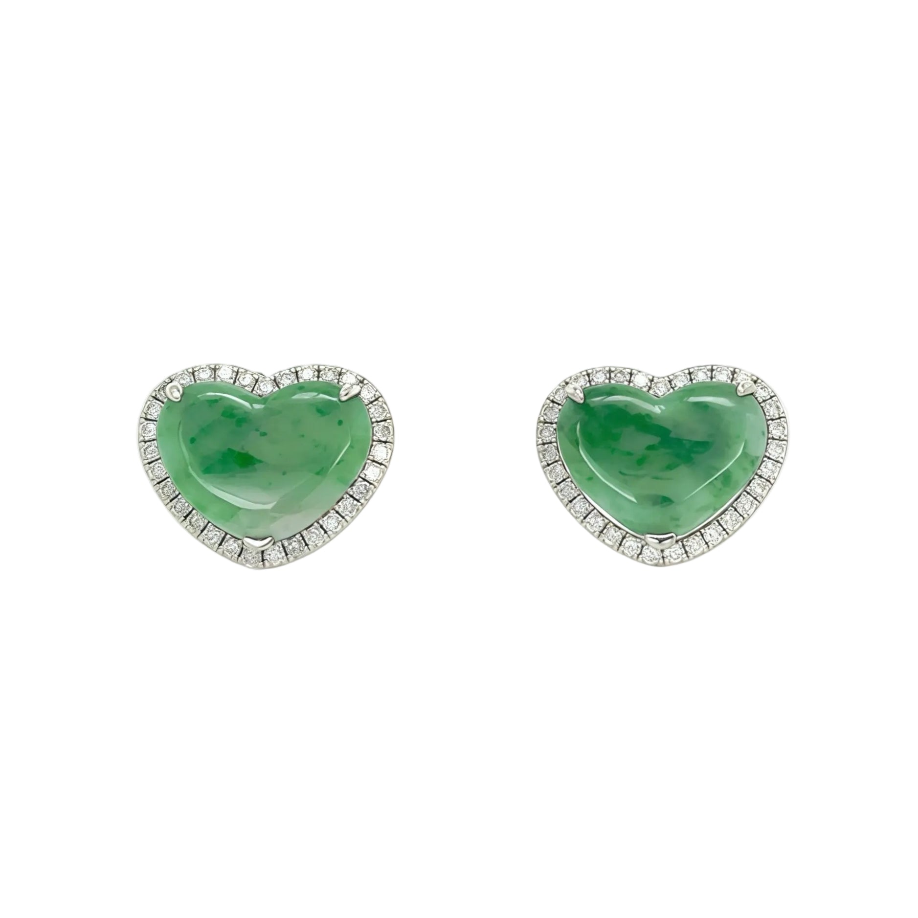 Jade Heart Studs-14k White Gold