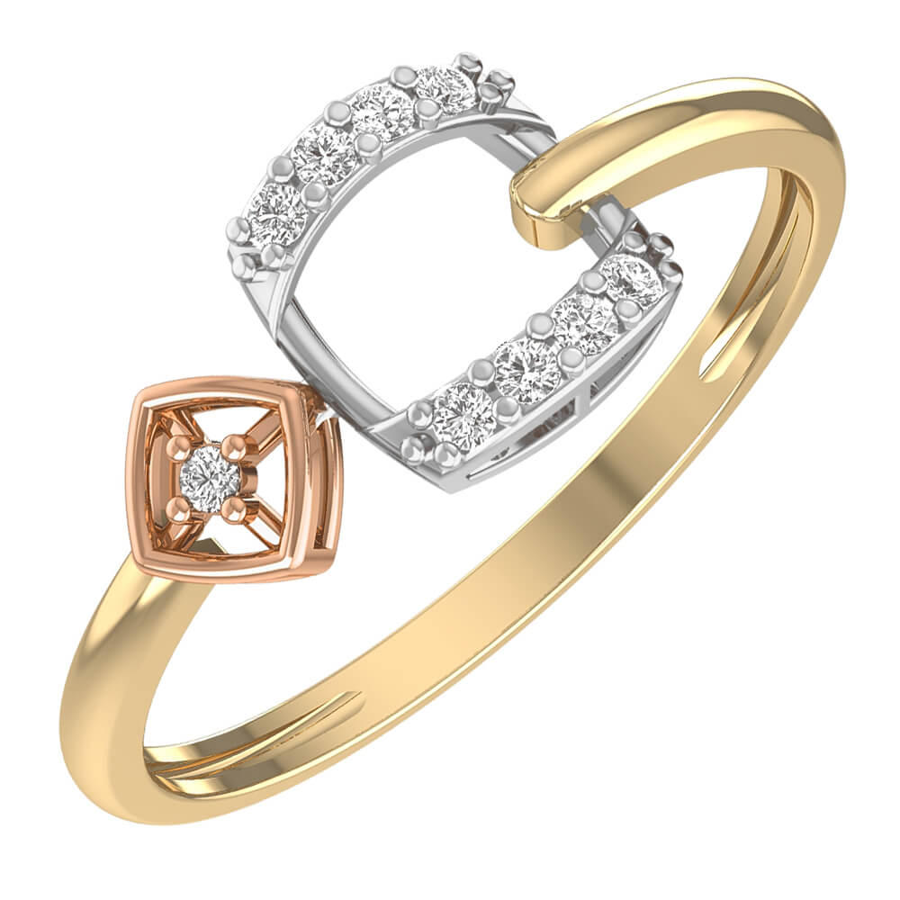 Tri-Color Gold Squares Diamond Ring in 18k