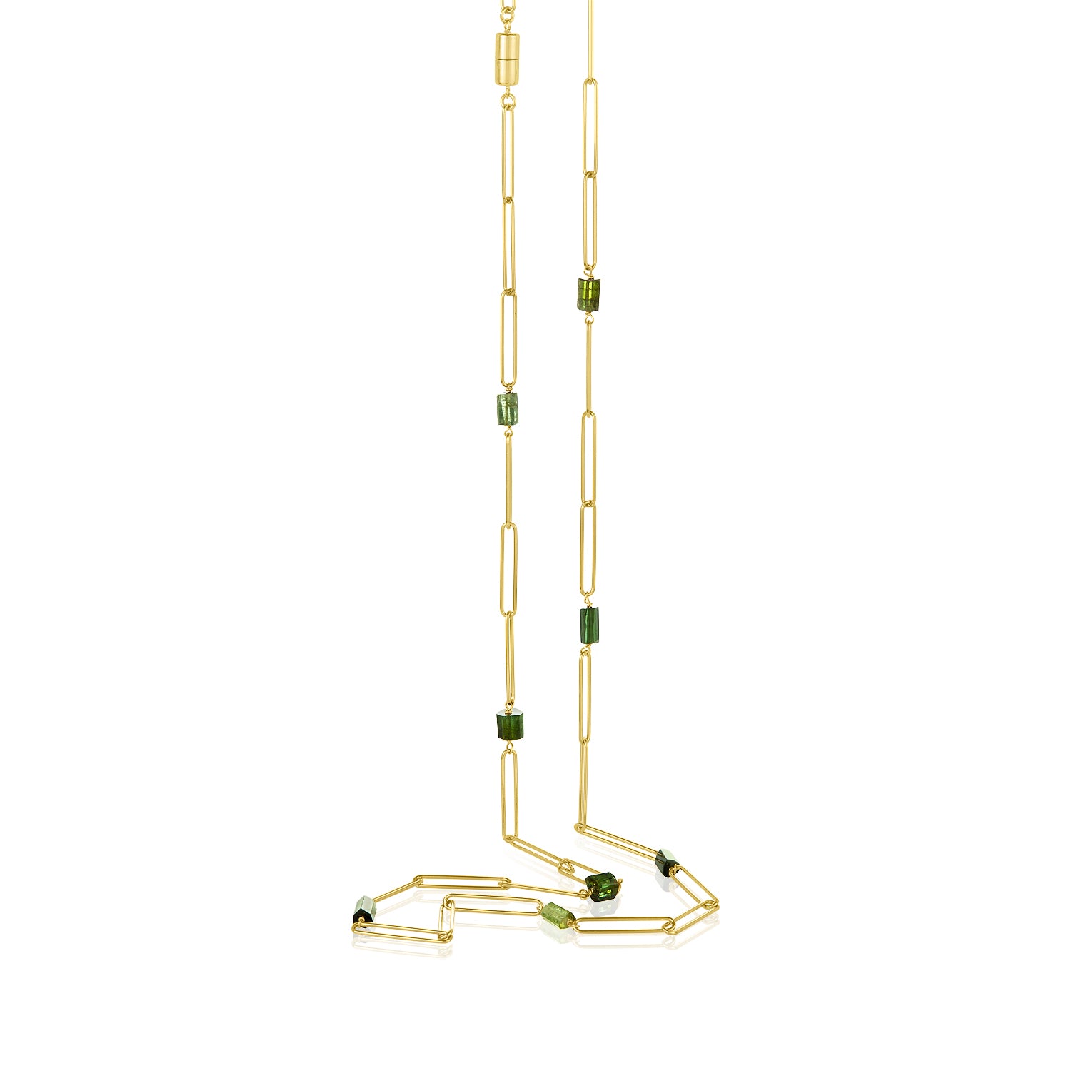 Gem Paperclip Necklace - Green Tourmaline
