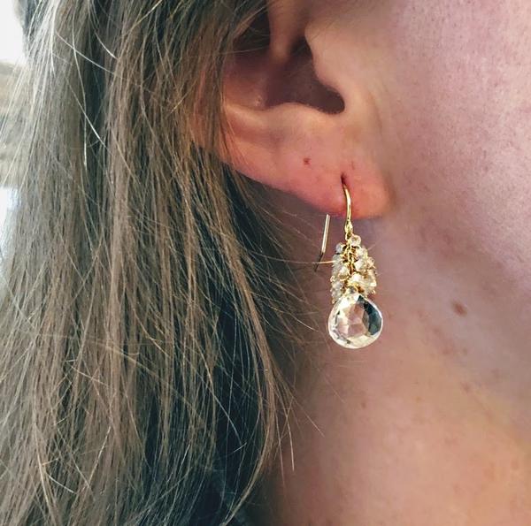 White Topaz Cluster Earrings