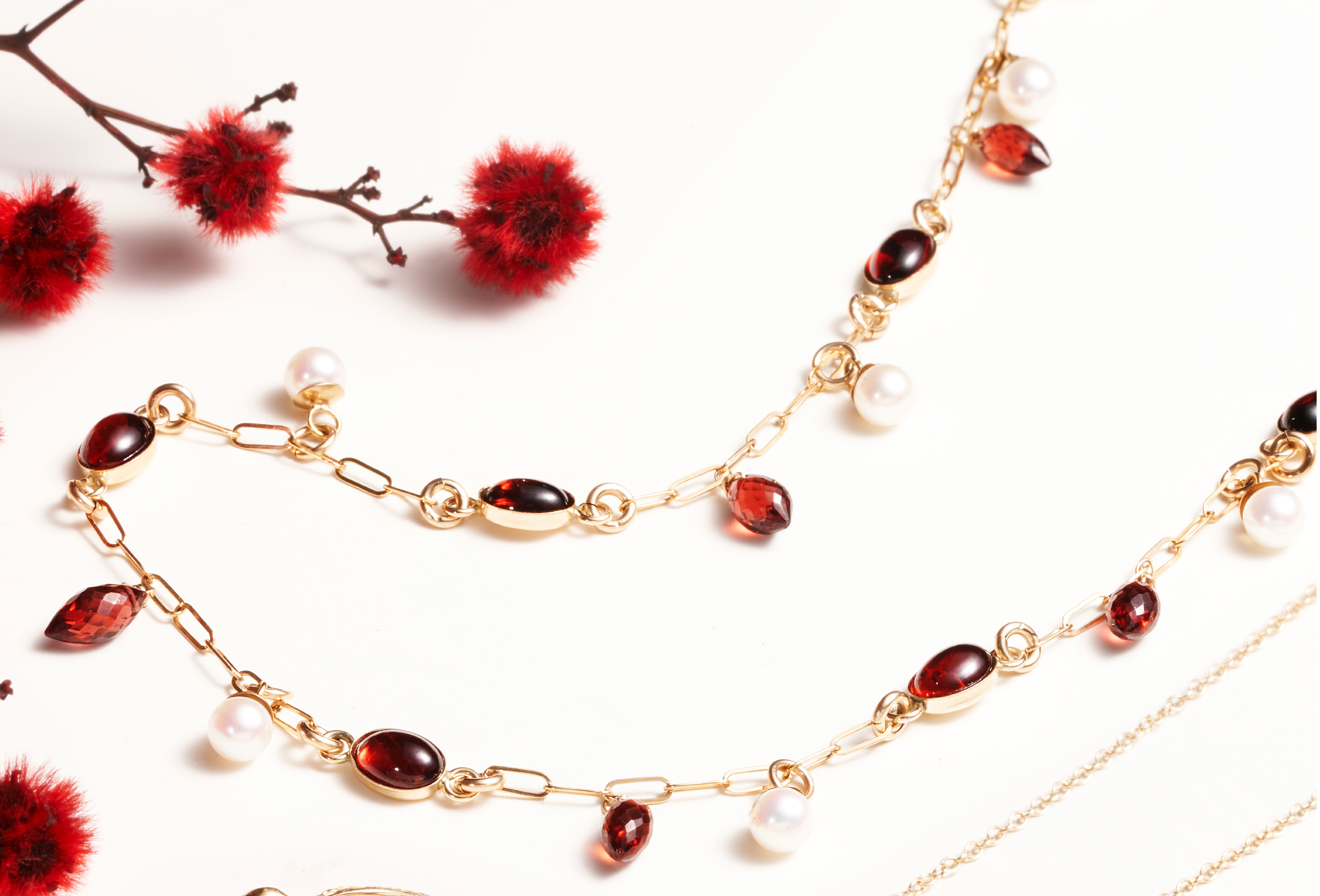 Red Garnet and Pearl Drop Necklace-14k | Mabel Chong
