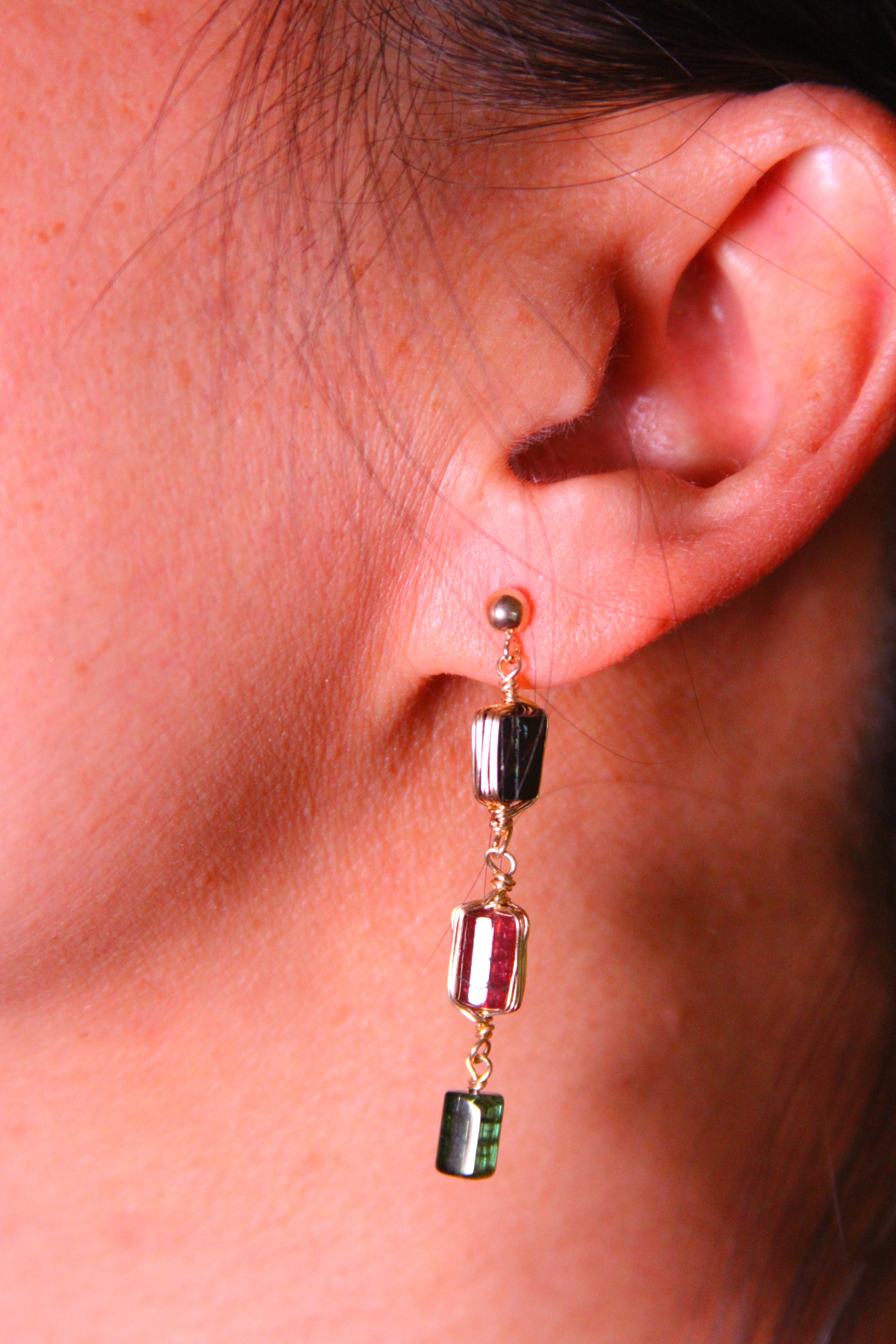 Rosy Trio Tourmaline Earrings