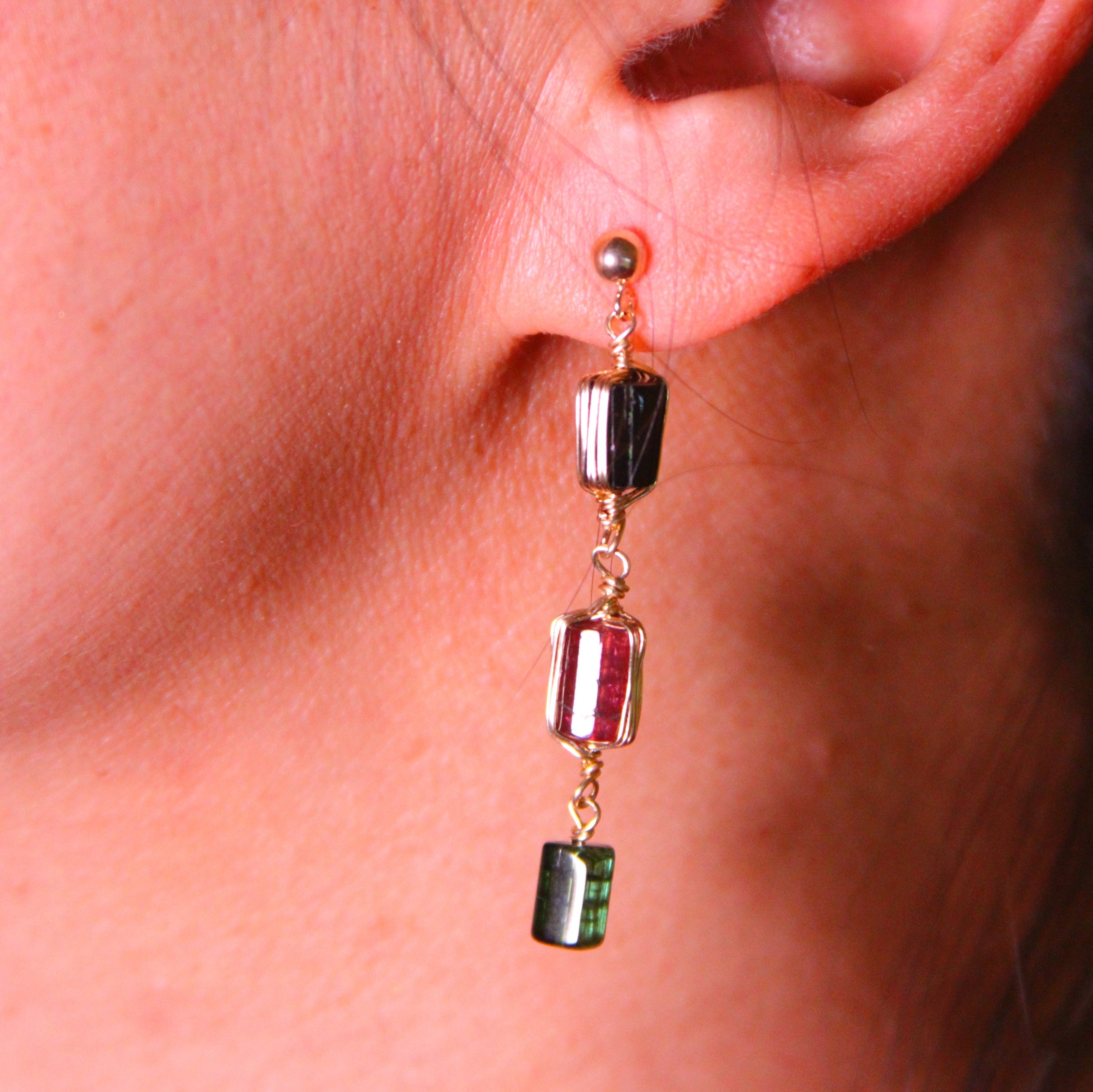 Rosy Trio Tourmaline Earrings