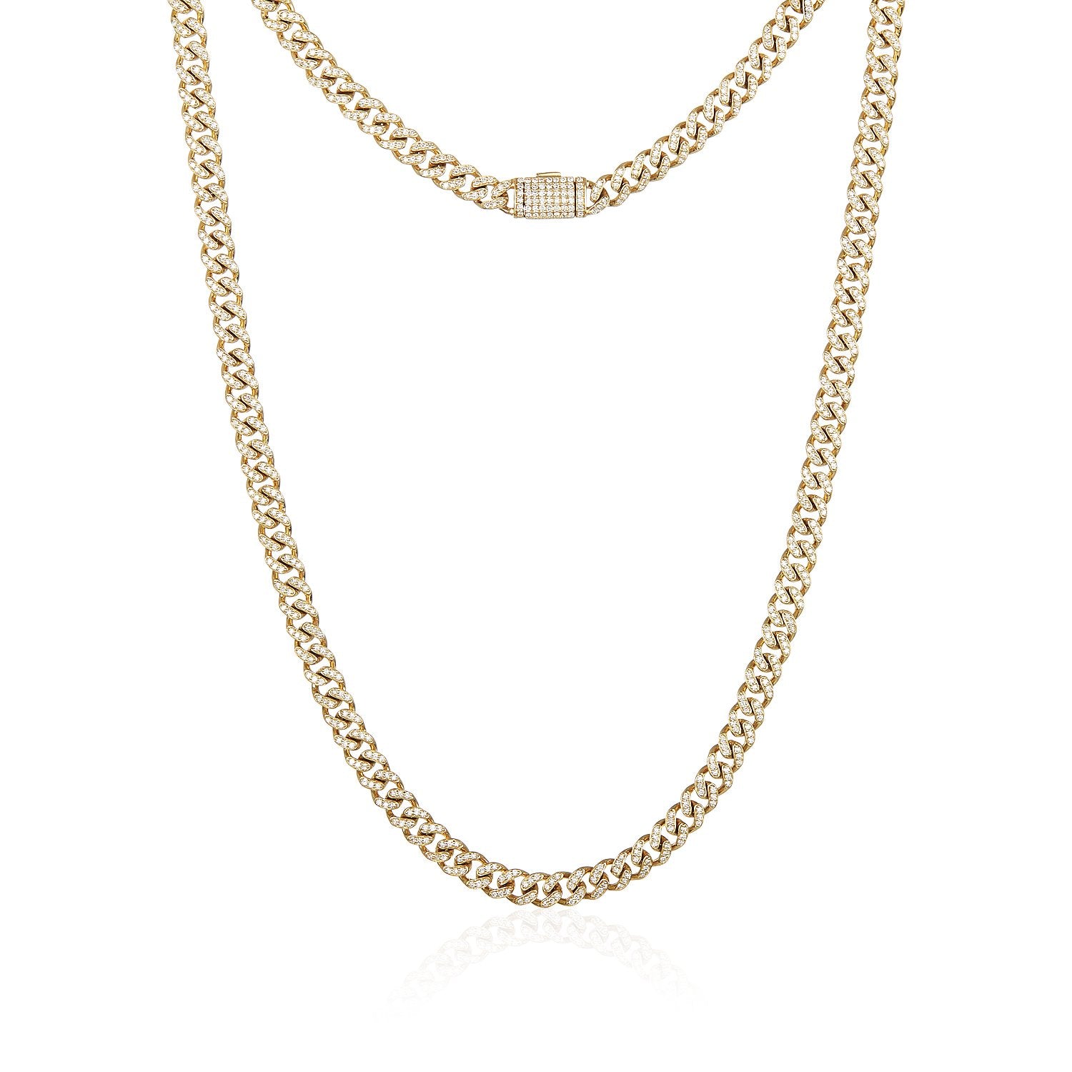 Diamond Yellow Gold Cuban Chain Necklace