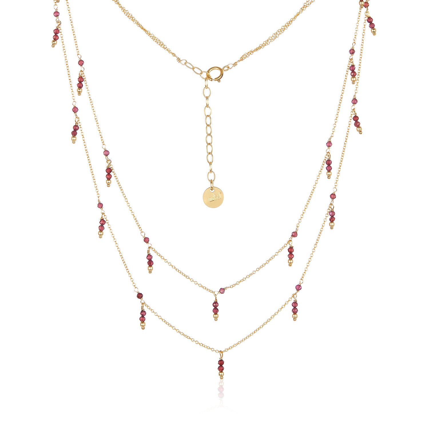 Dangling Double Strand Necklace - Garnet