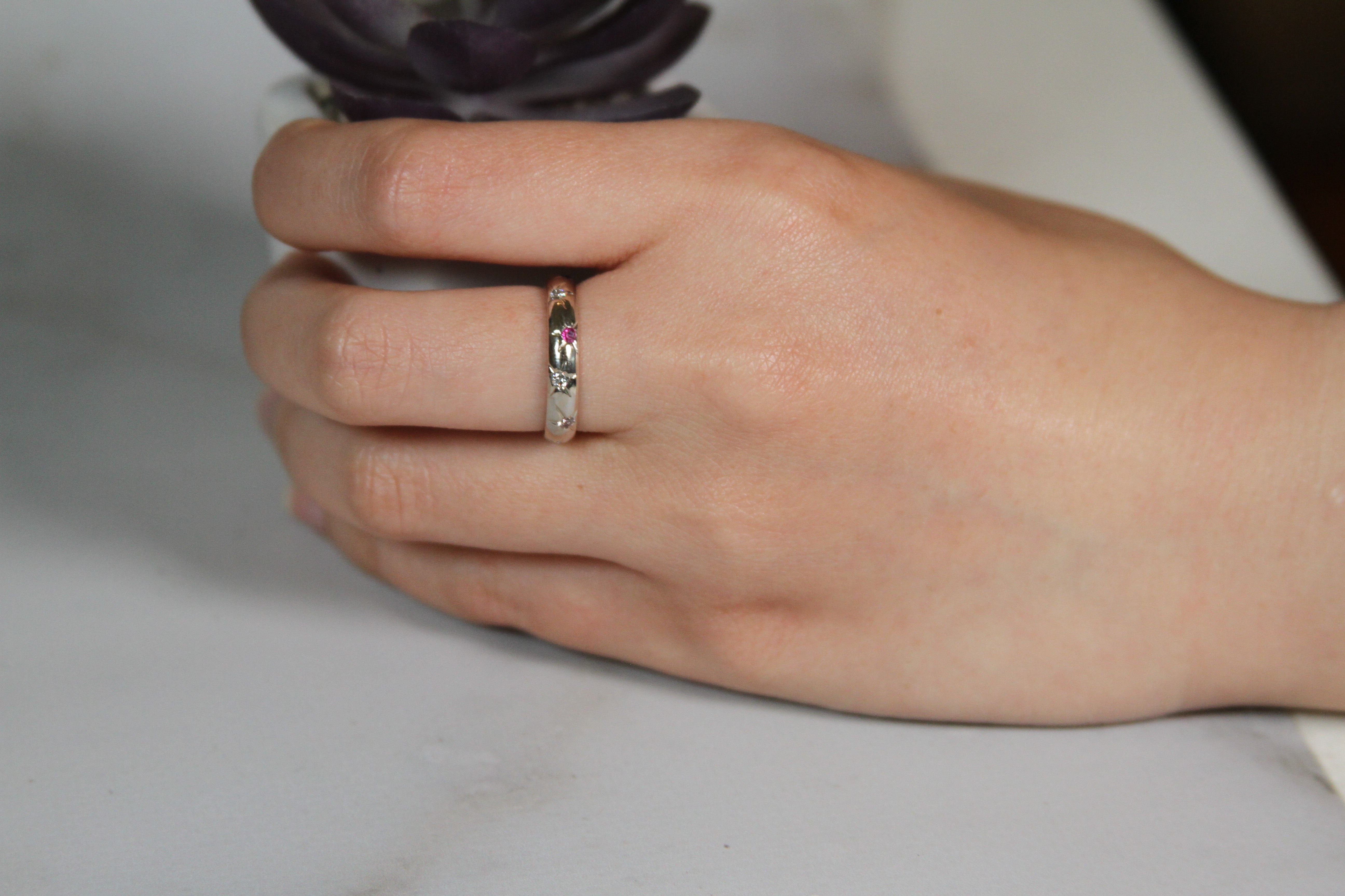 Ruby Sapphire Diamond Section Ring