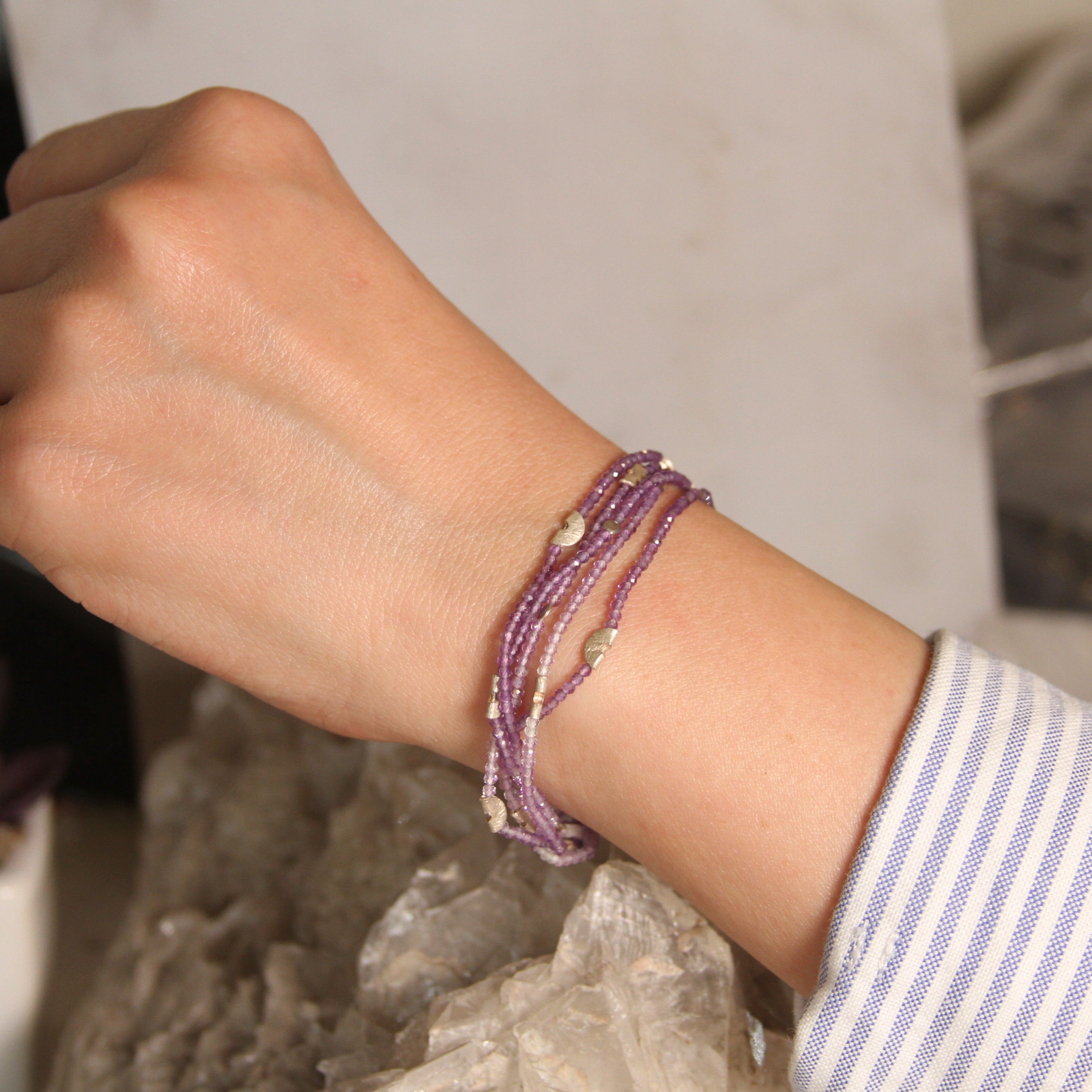 Half Moon Multi-Strand Bracelet - Amethyst