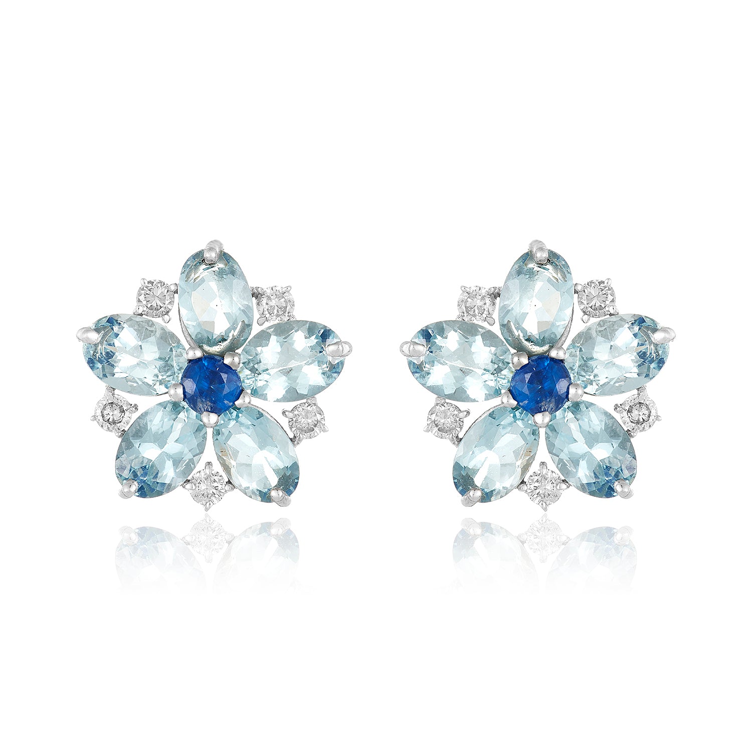 Aquamarine Floral Diamond Stud Earrings